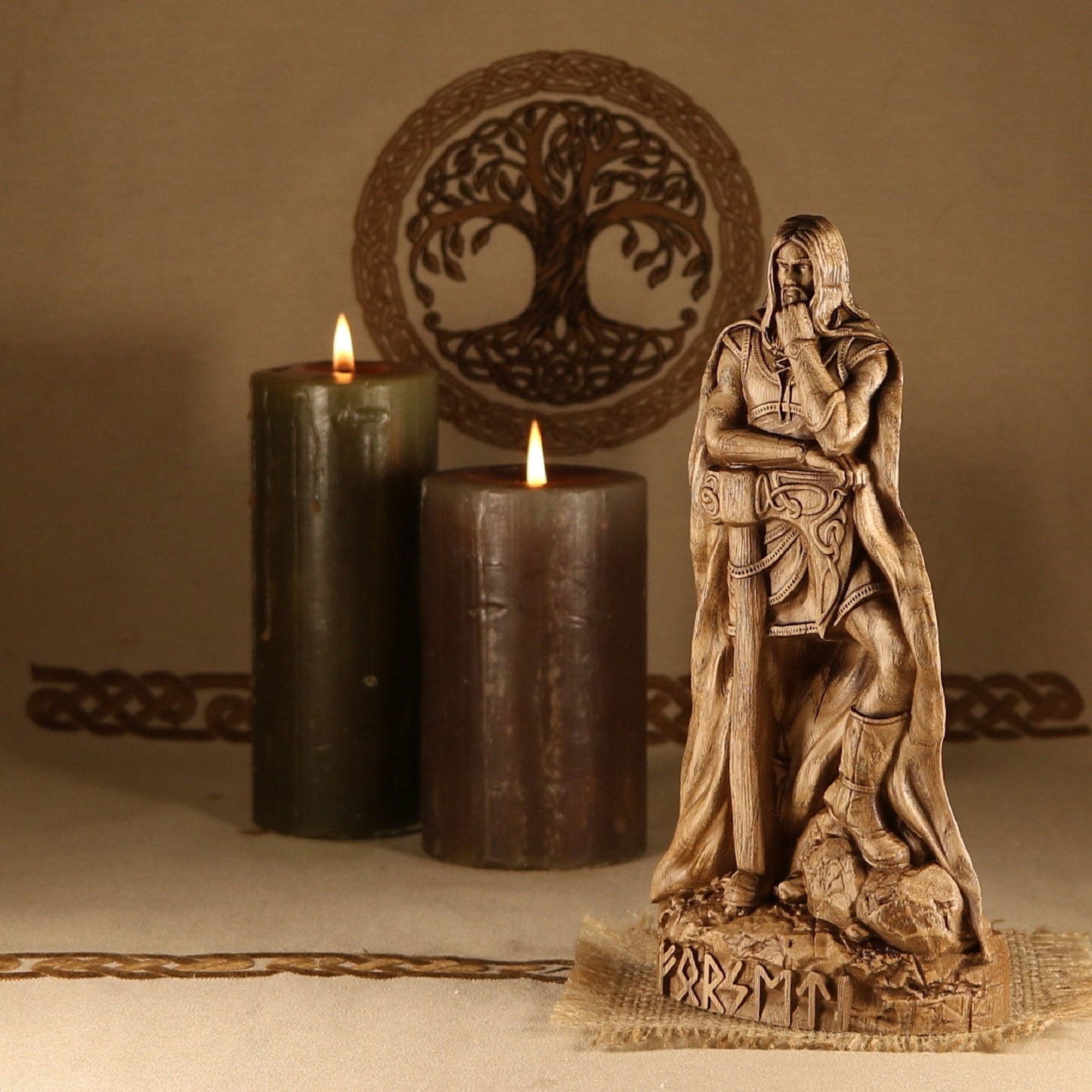 Handmade Forseti Statue - Carved Wood Figurines