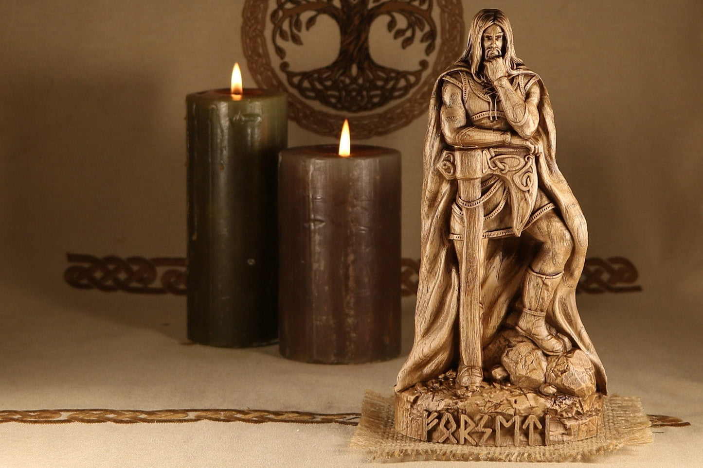 Handmade Forseti Statue - Carved Wood Figurines