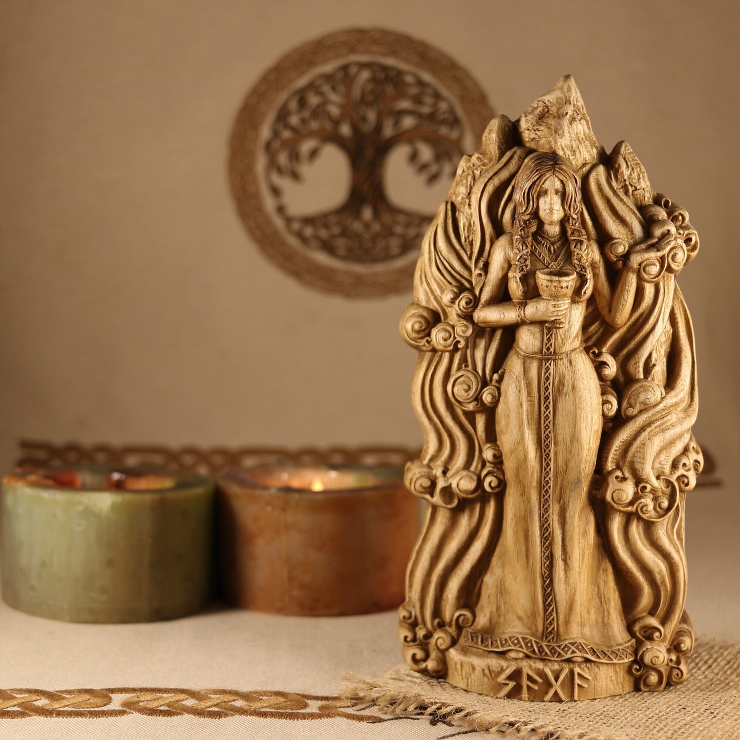 Saga Wooden Norse God Statue