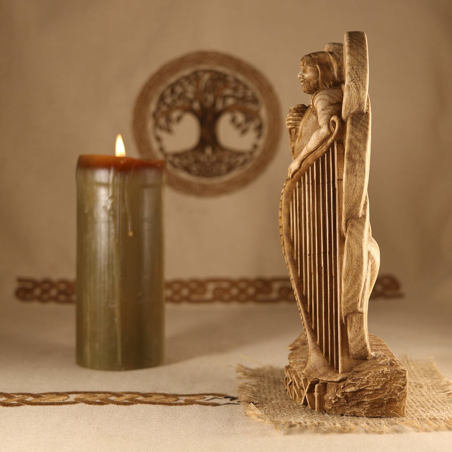 Bragi Statue - Wooden Norse Mythology Sculpture