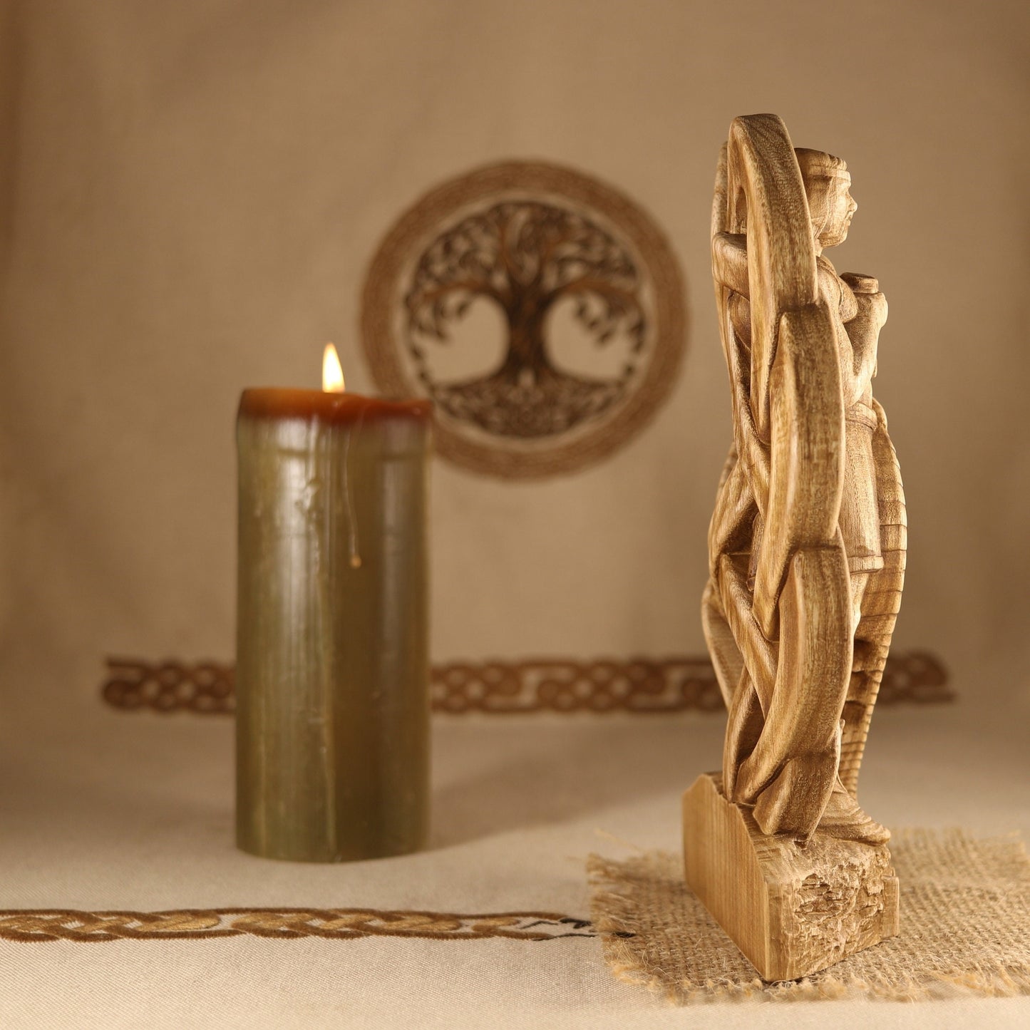 Bragi Statue - Wooden Norse Mythology Sculpture