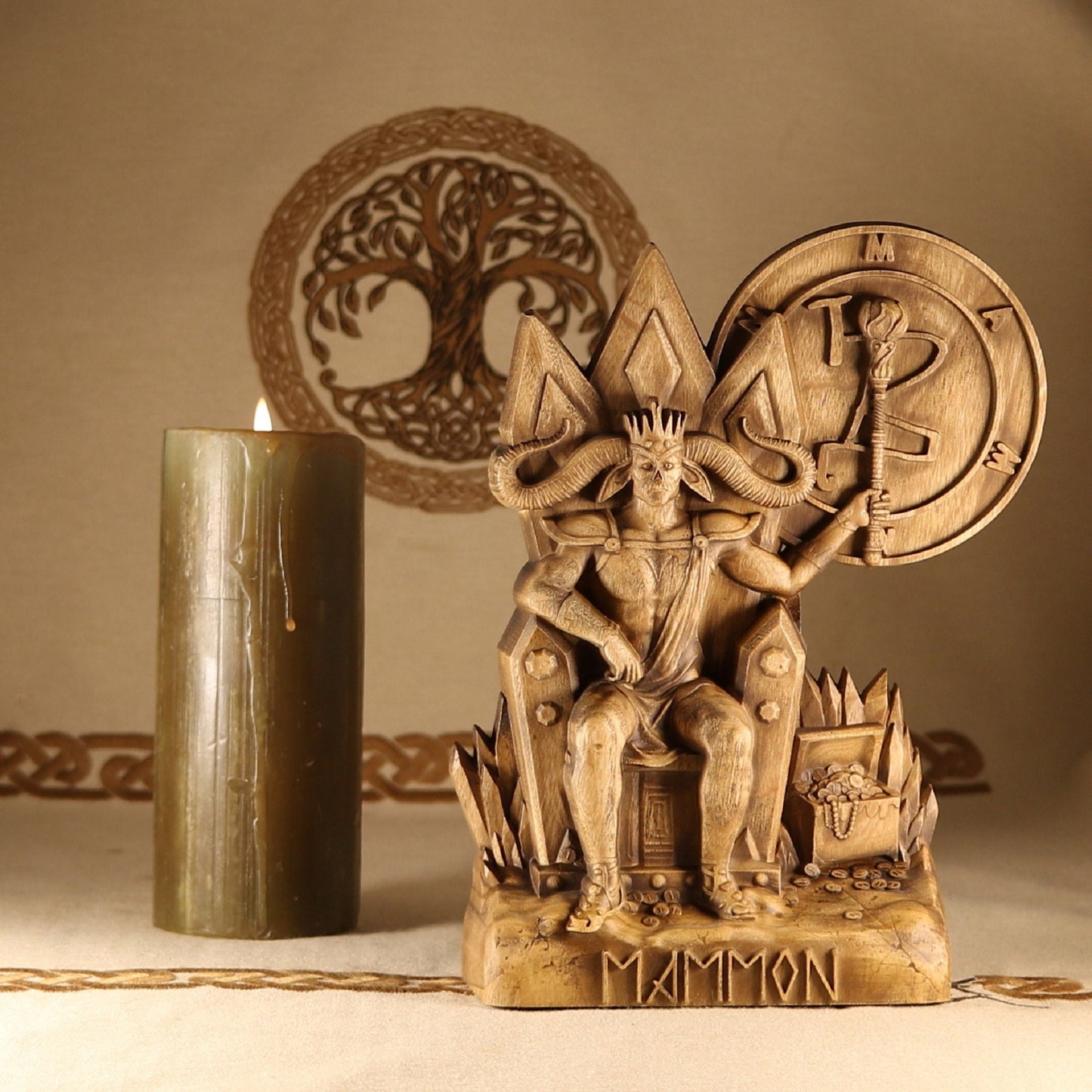 Mammon, Demon, Wooden statue