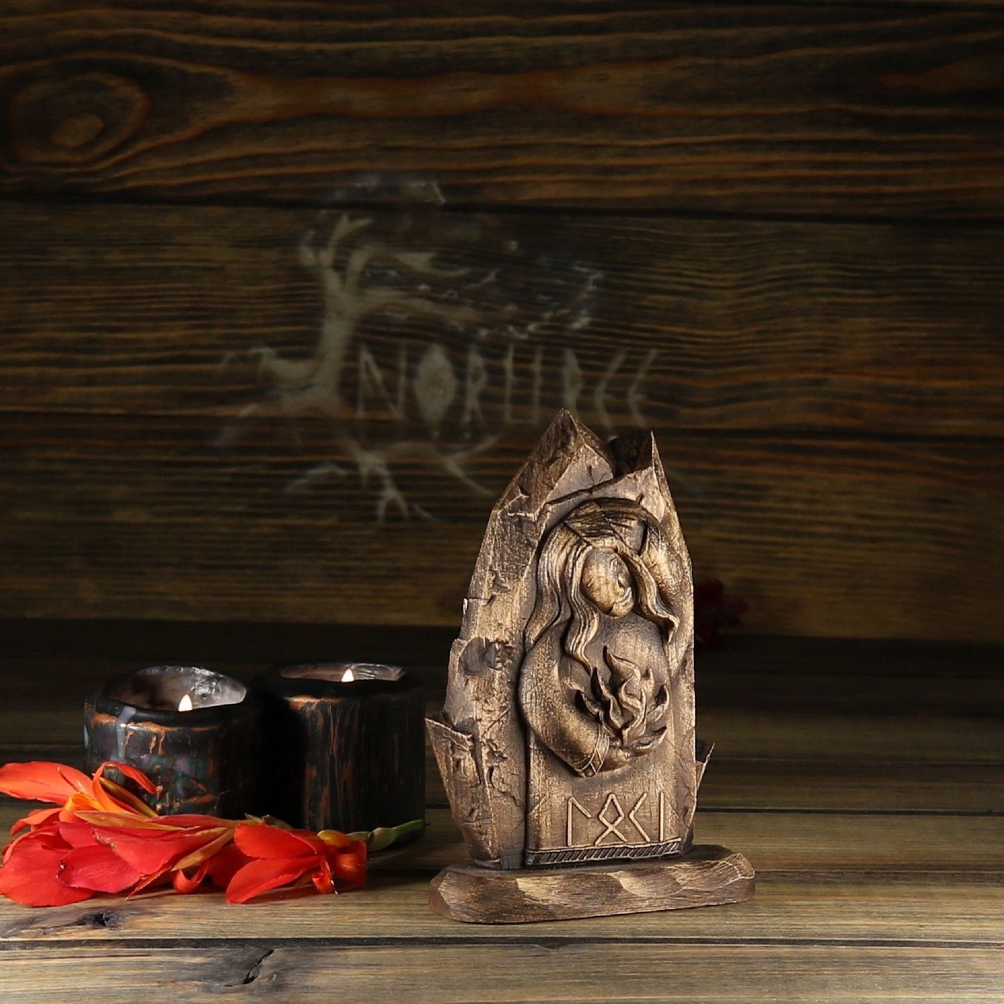 The Viking God Loki Wooden Mini Altar Statue