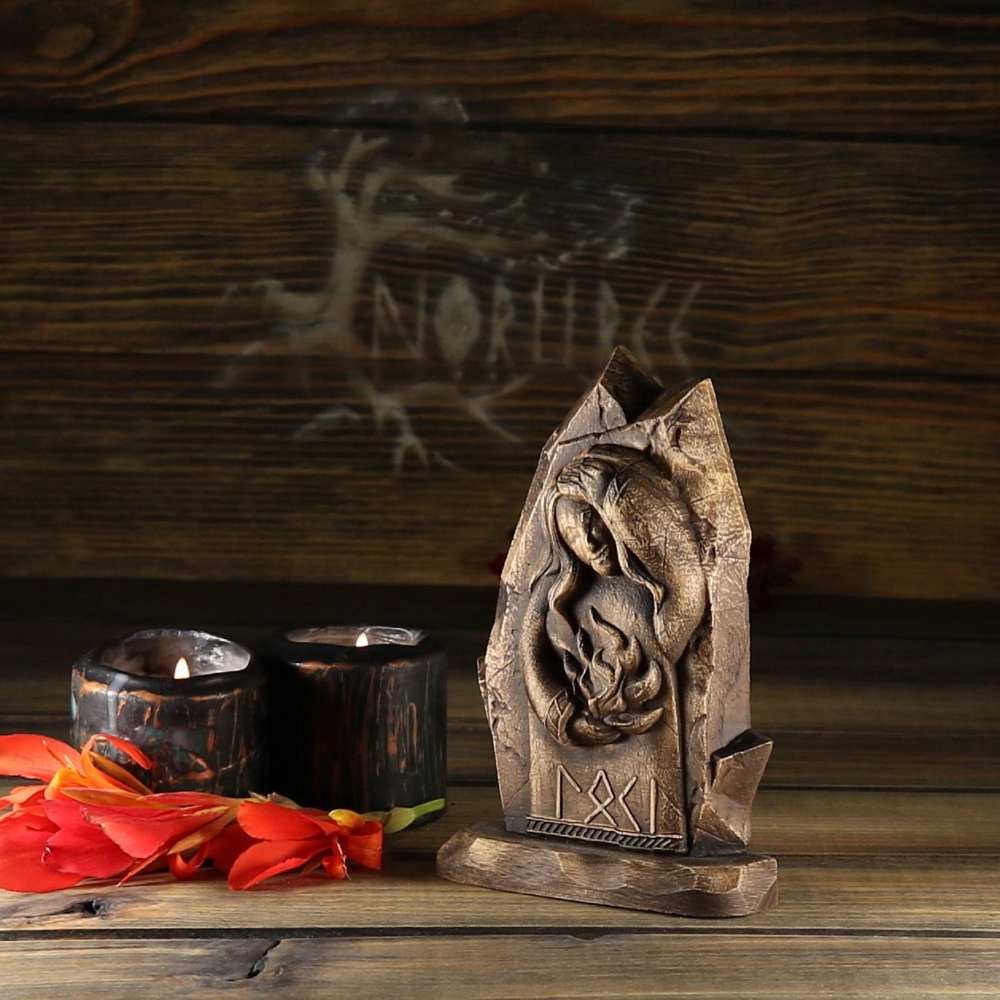 The Viking God Loki Wooden Mini Altar Statue