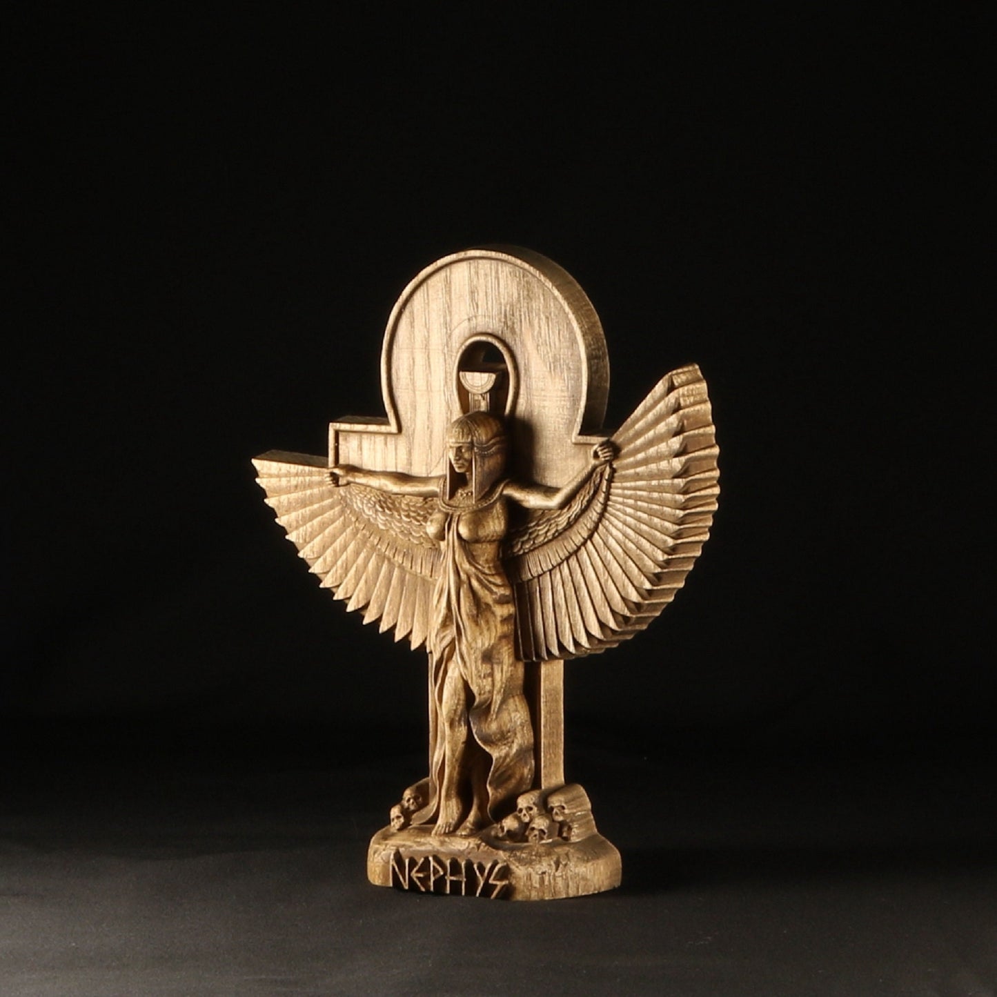 Nephthys, Egyptian goddess, wooden statue
