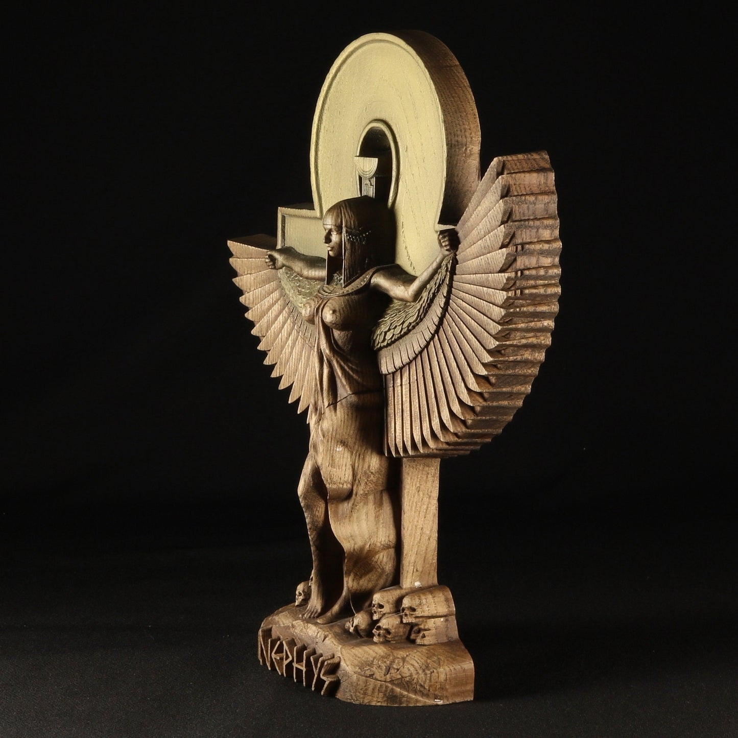 Nephthys, Egyptian goddess, wooden statue