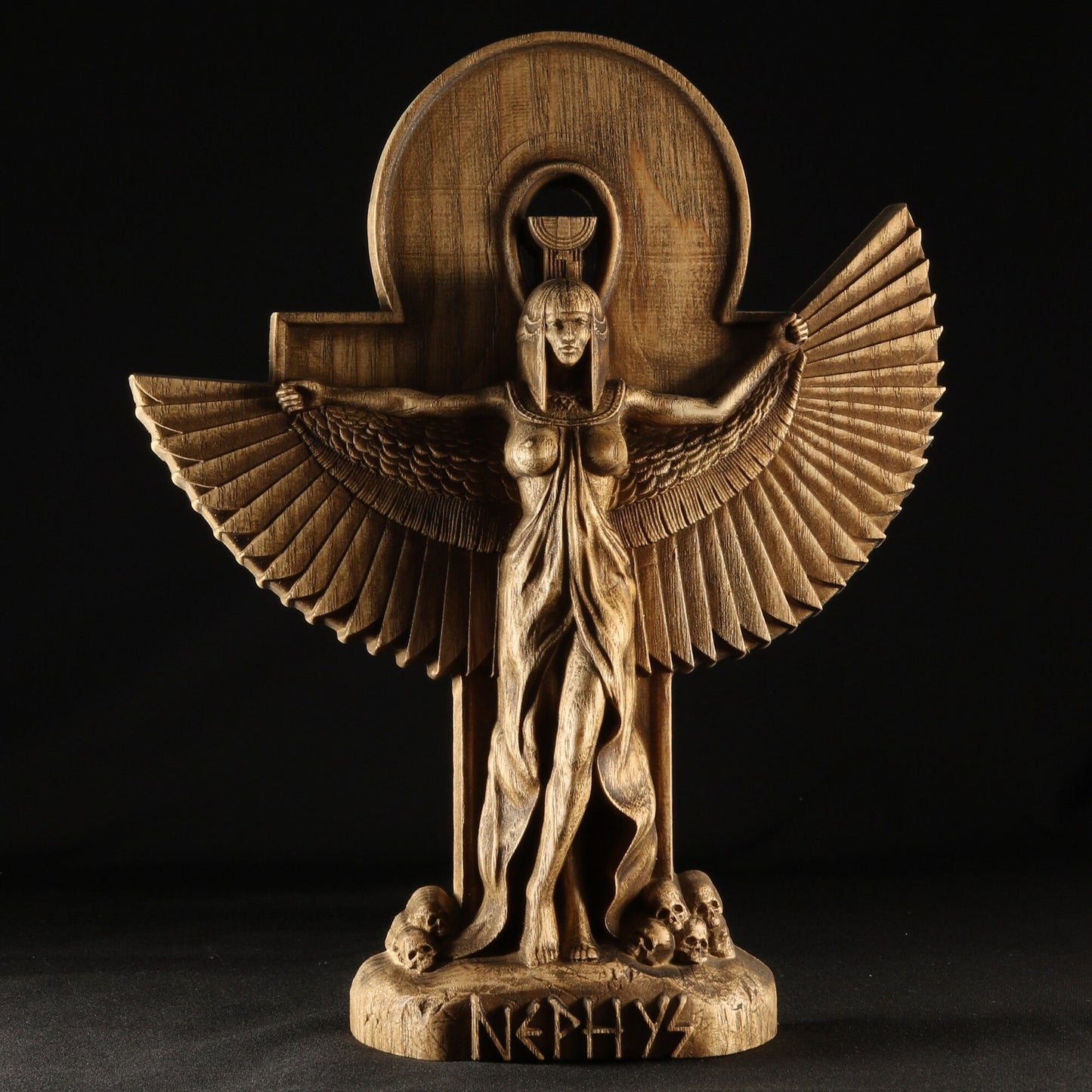 Nephthys, Egyptian goddess, wooden statue