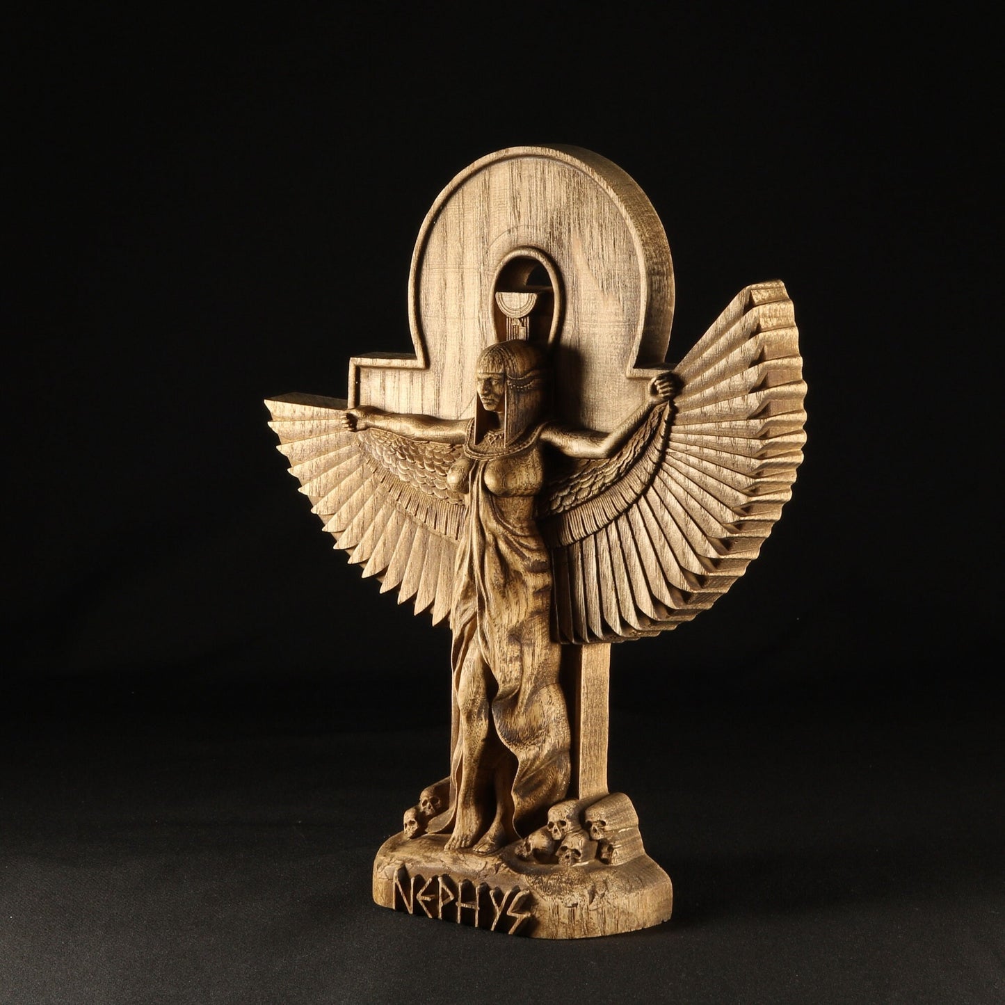 Nephthys, Egyptian goddess, wooden statue