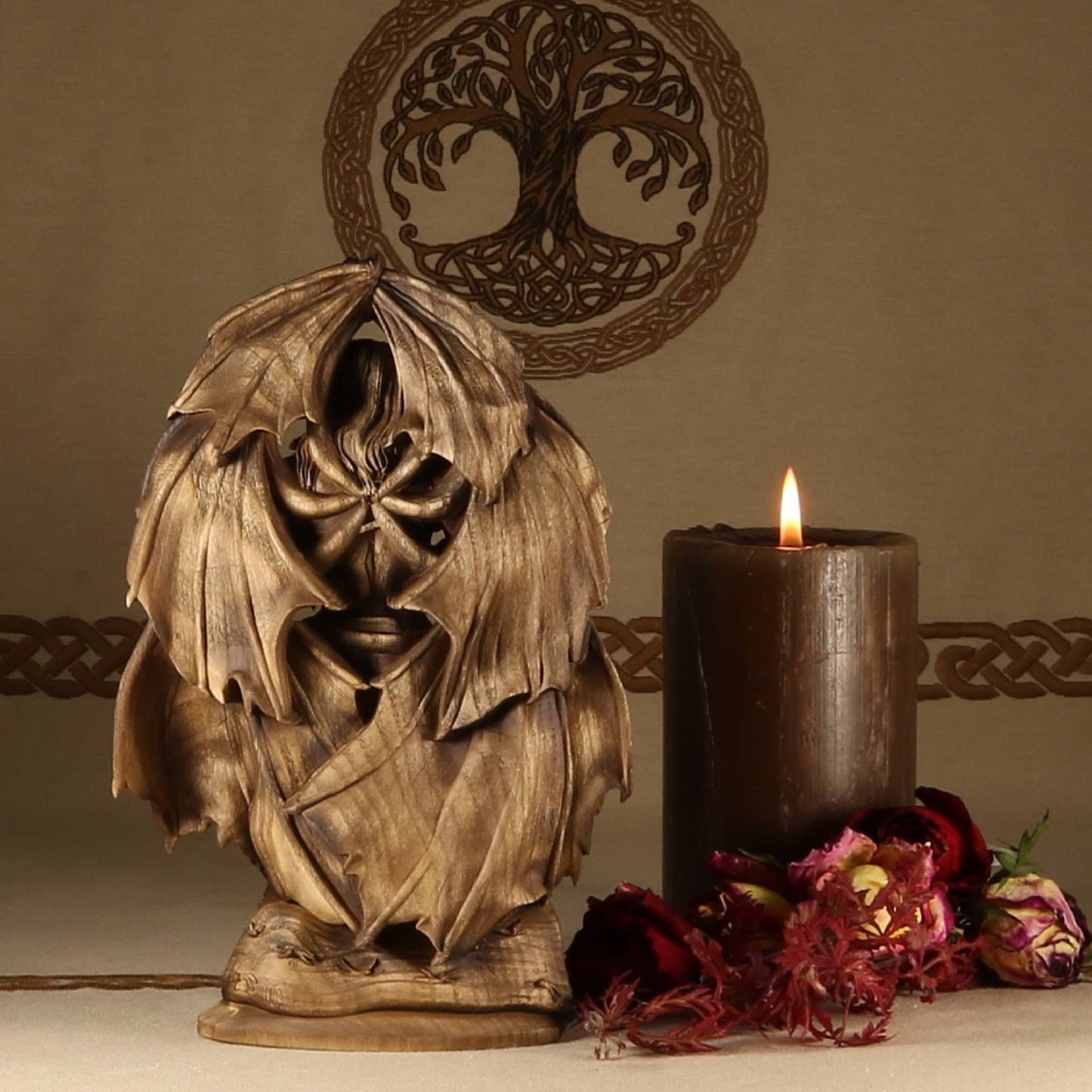 Wooden Samael Statue - Satan Sculpture