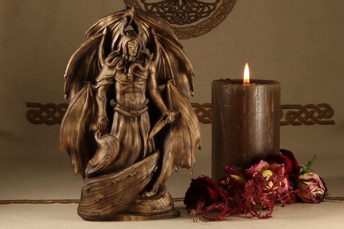 Wooden Samael Statue - Satan Sculpture