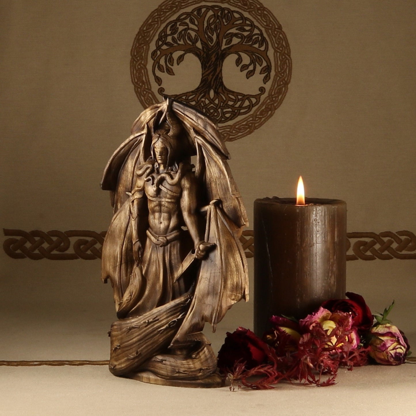 Wooden Samael Statue - Satan Sculpture