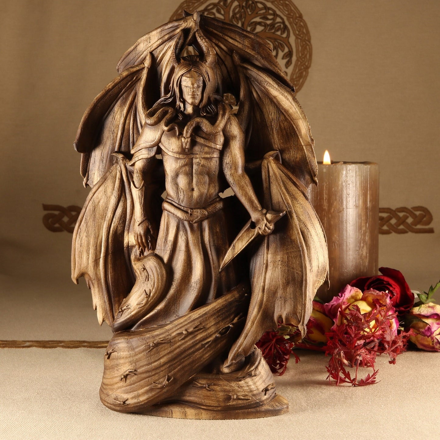 Wooden Samael Statue - Satan Sculpture