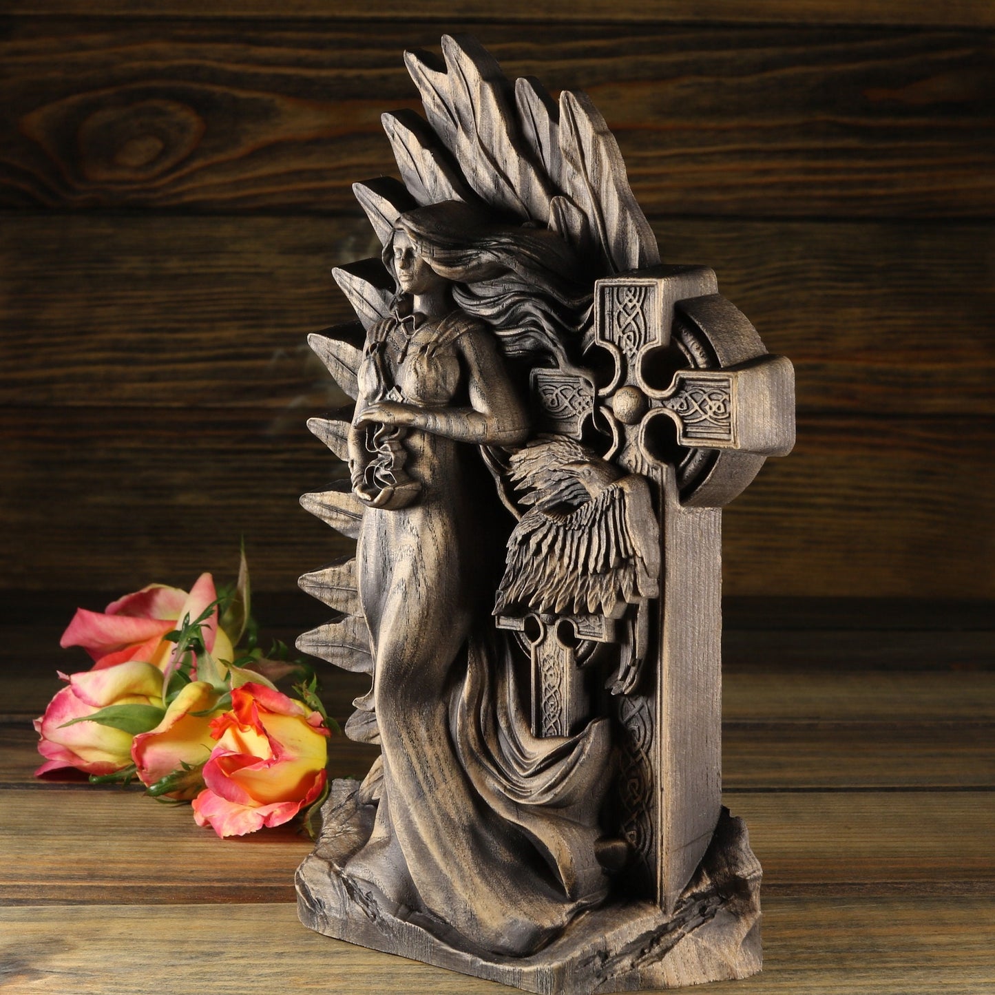 Morrigan Wooden statue Celtic goddess