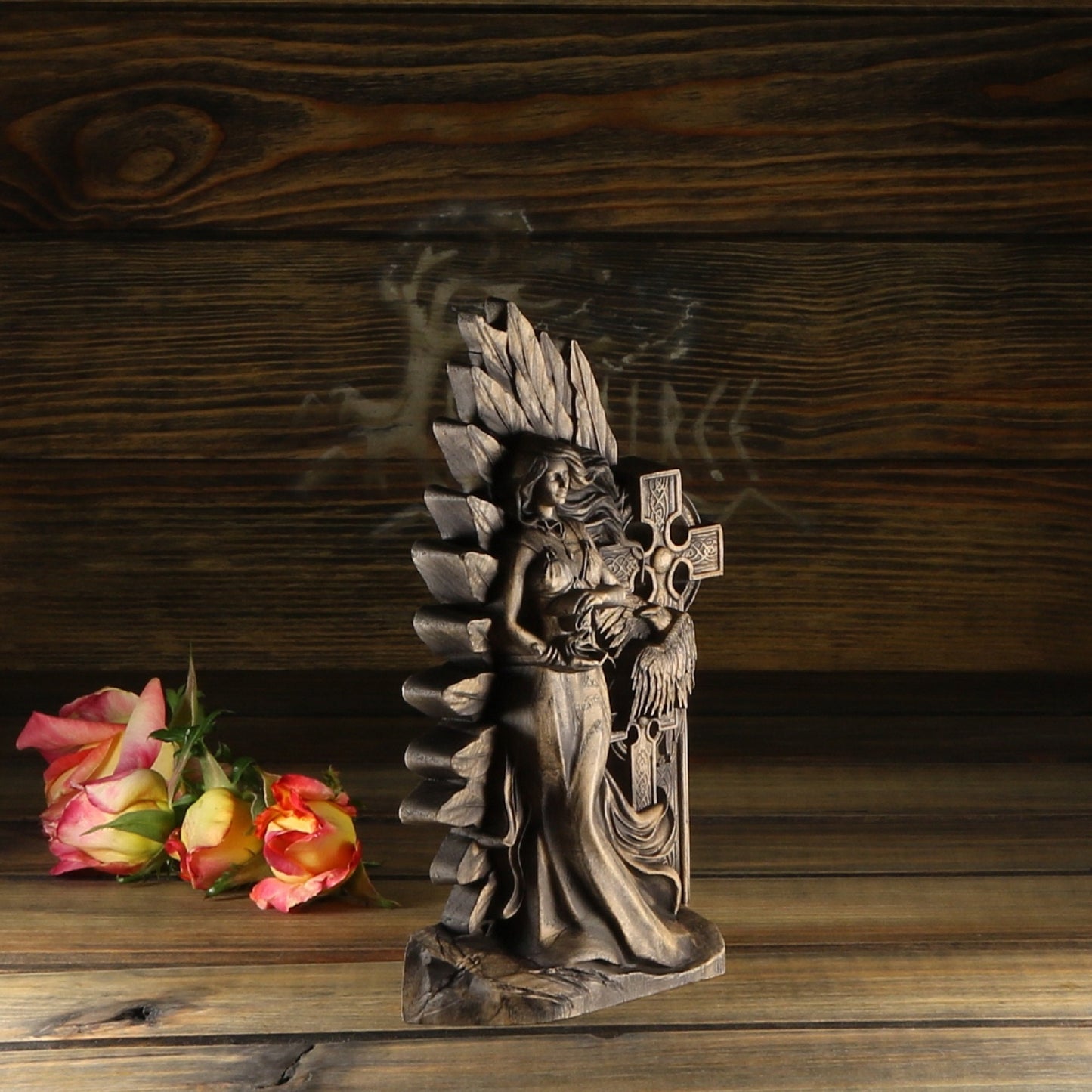 Morrigan Wooden statue Celtic goddess