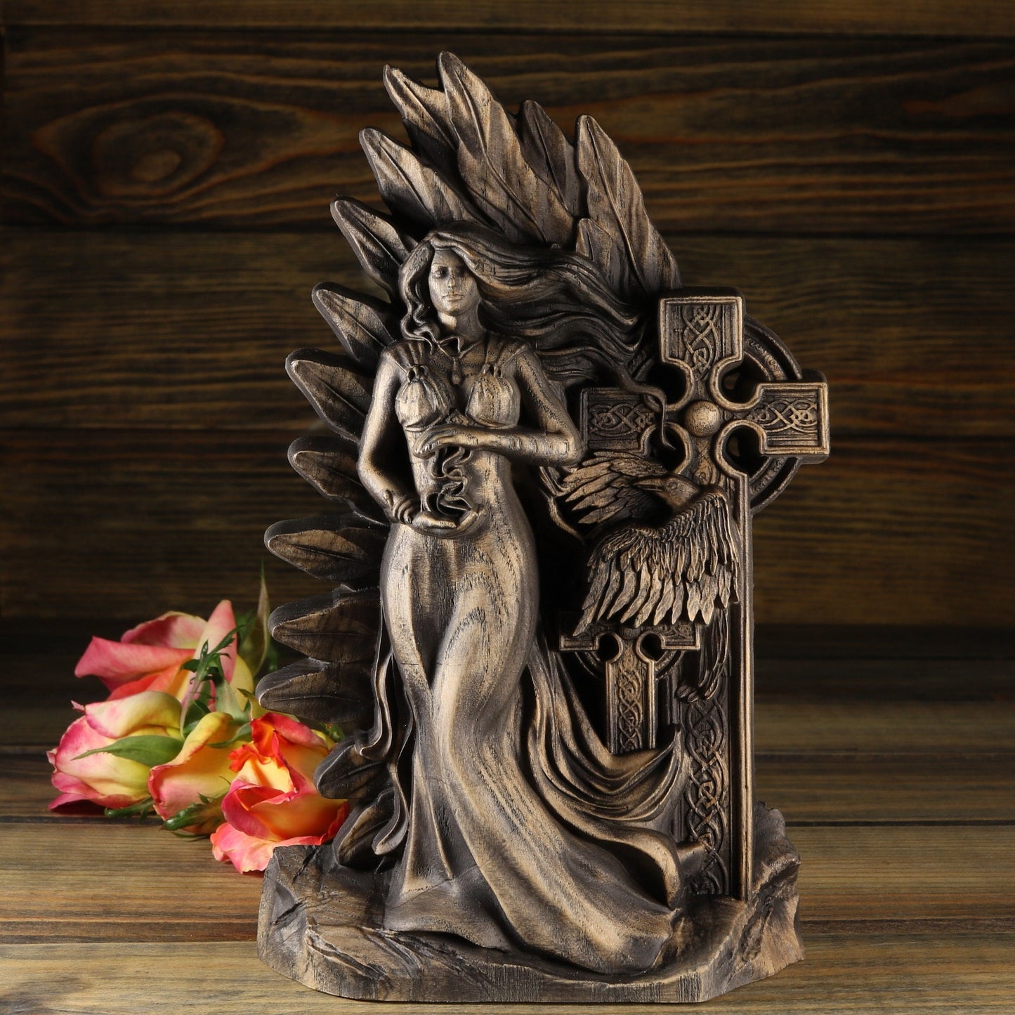 Morrigan Wooden statue Celtic goddess