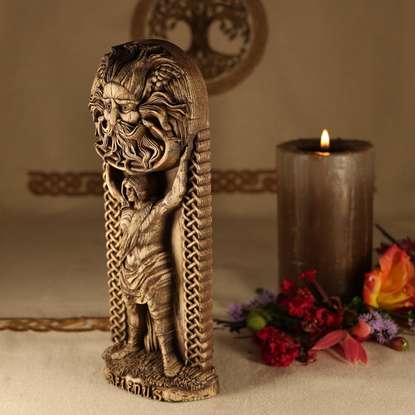 Belenos, God of Sun, Viking statue, Wooden statue