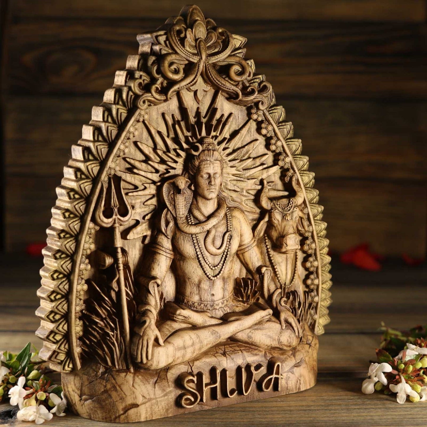 Wooden Carving Shiva Statue - Hindu God Sculpture