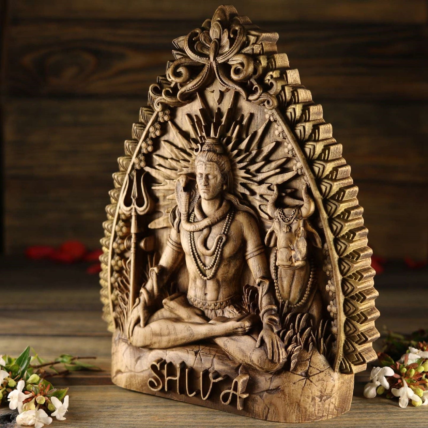 Wooden Carving Shiva Statue - Hindu God Sculpture