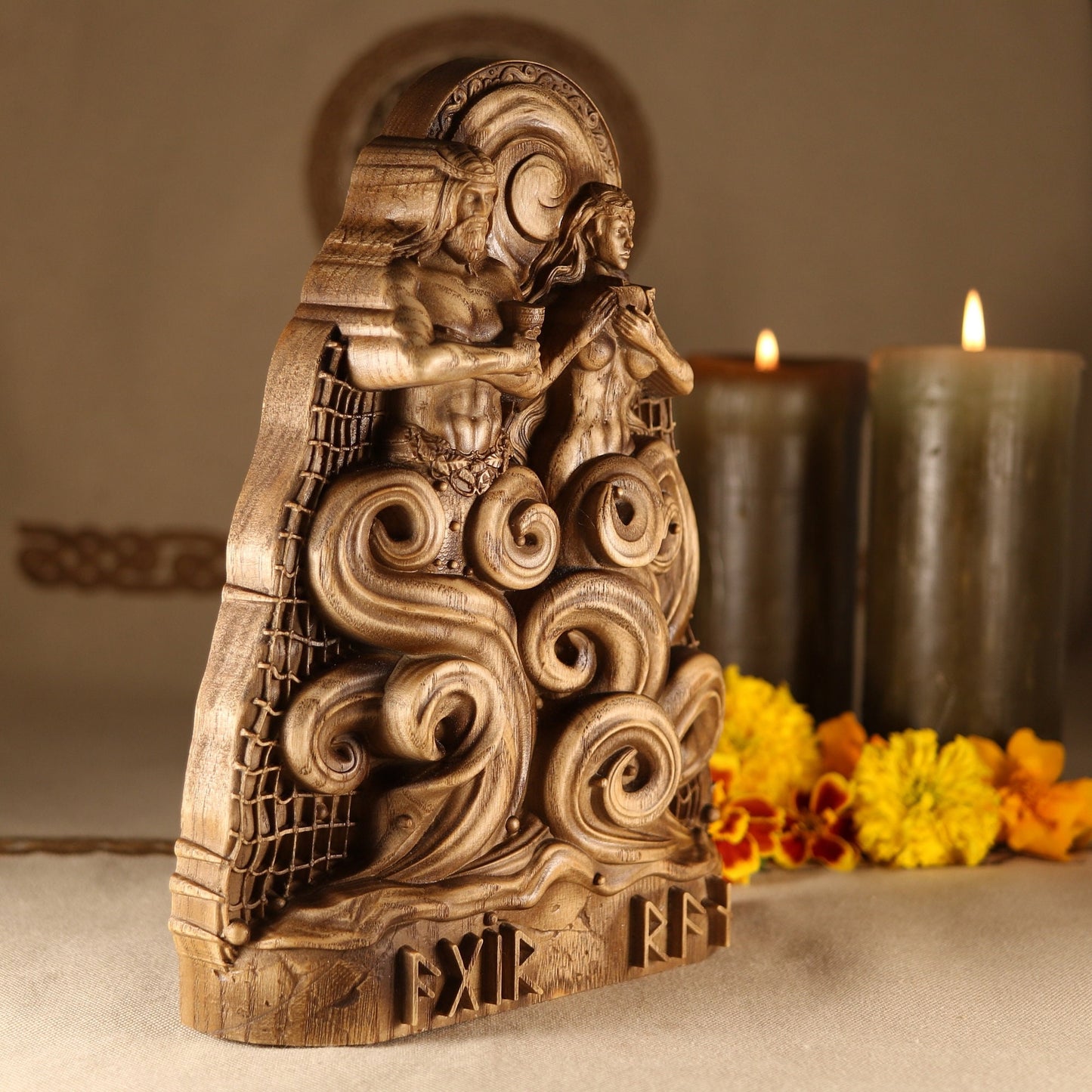 Aegir and Ran Norse Gods Statues