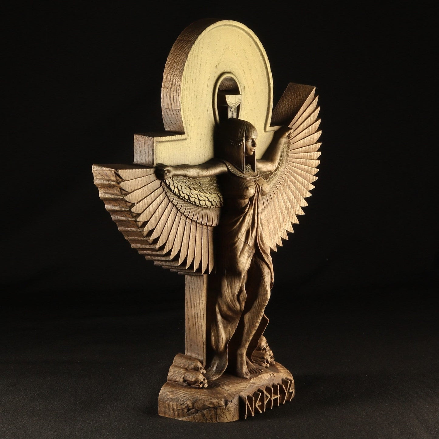 Nephthys, Egyptian goddess, wooden statue