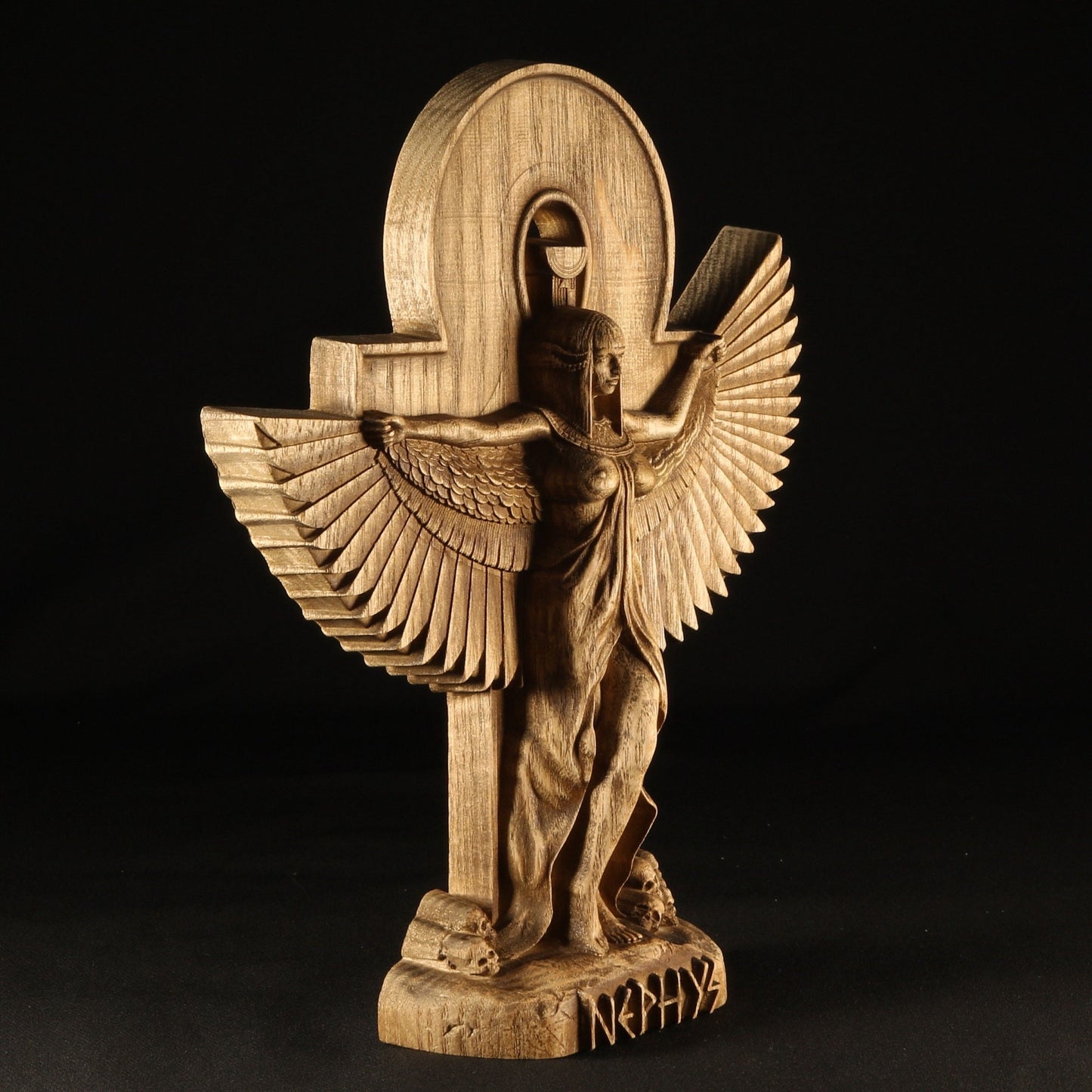 Nephthys, Egyptian goddess, wooden statue