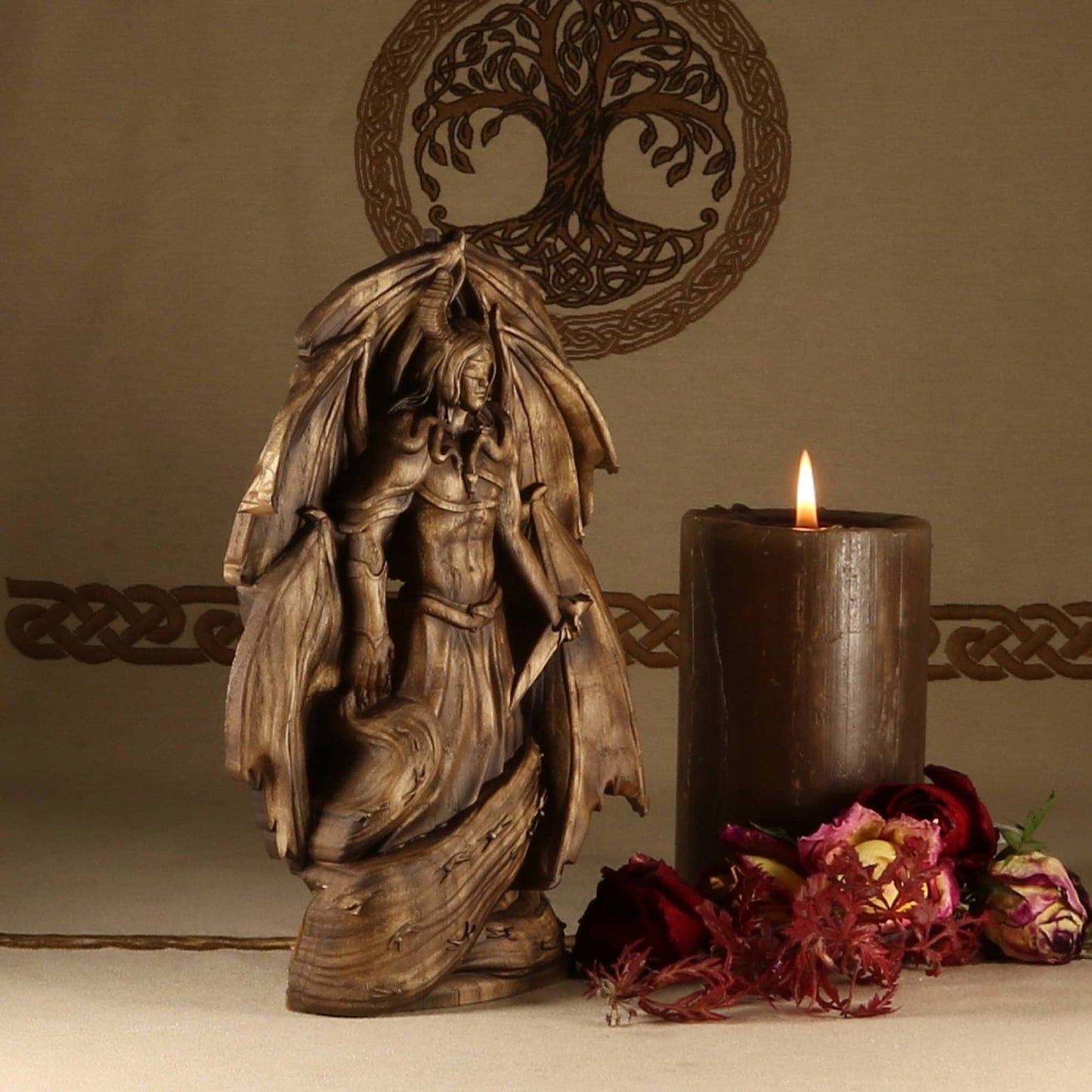 Wooden Samael Statue - Satan Sculpture