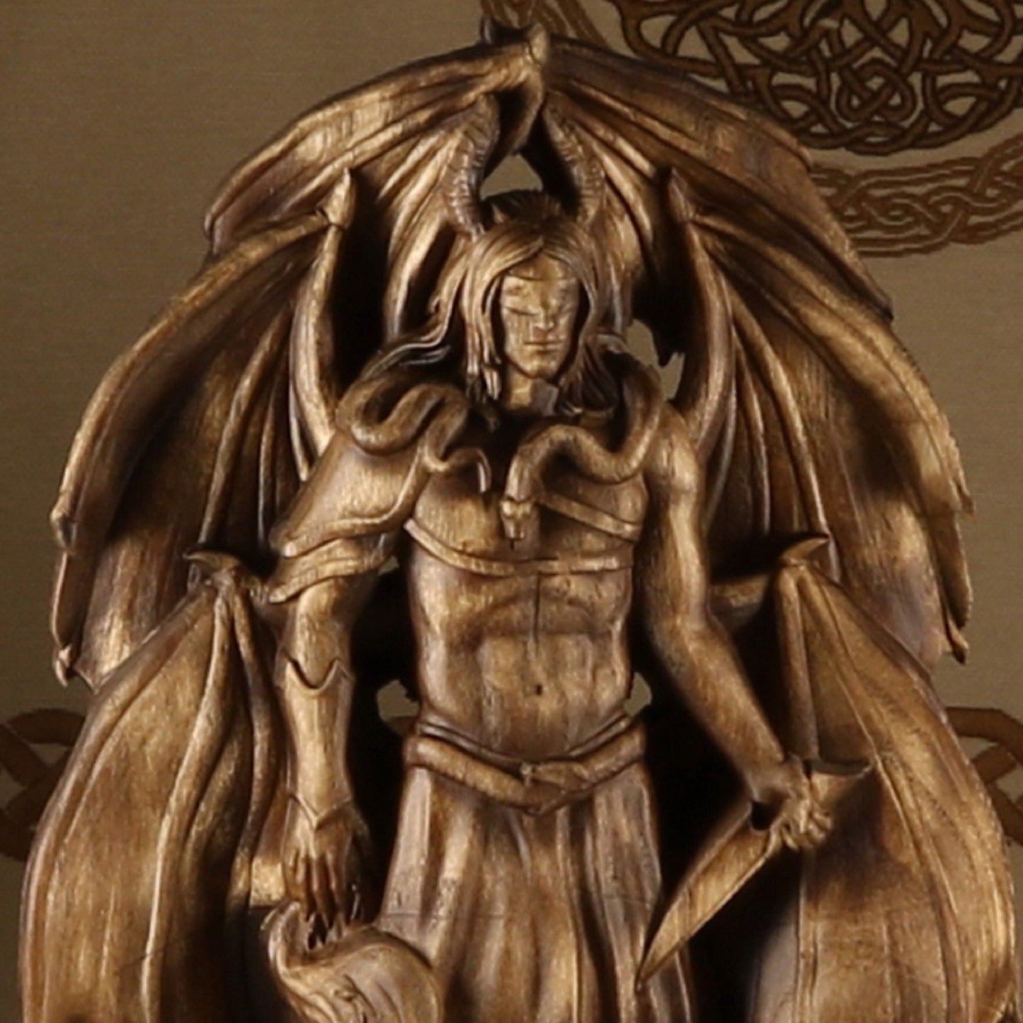 Wooden Samael Statue - Satan Sculpture