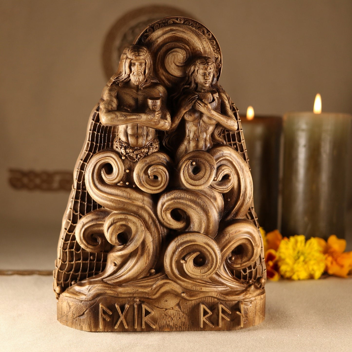 Aegir and Ran Norse Gods Statues