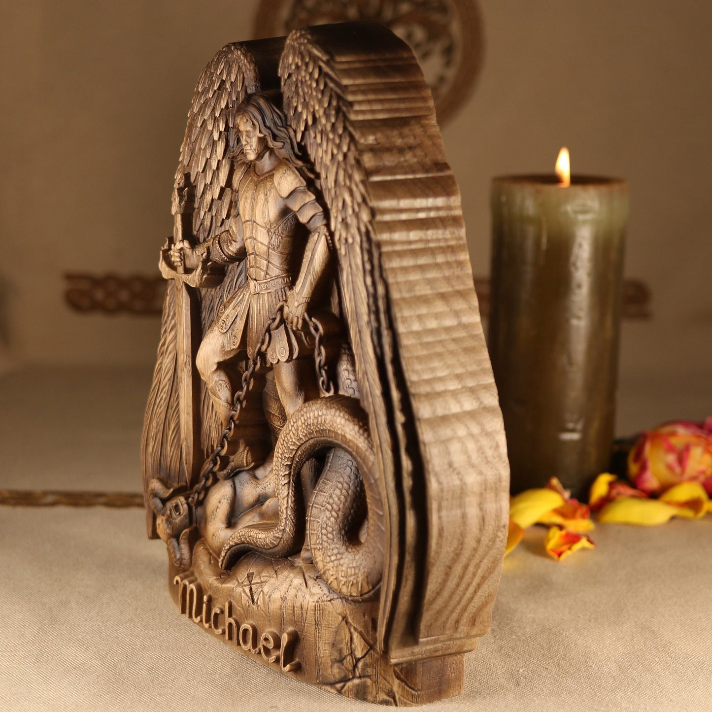 Archangel Michael statue, Wooden statue