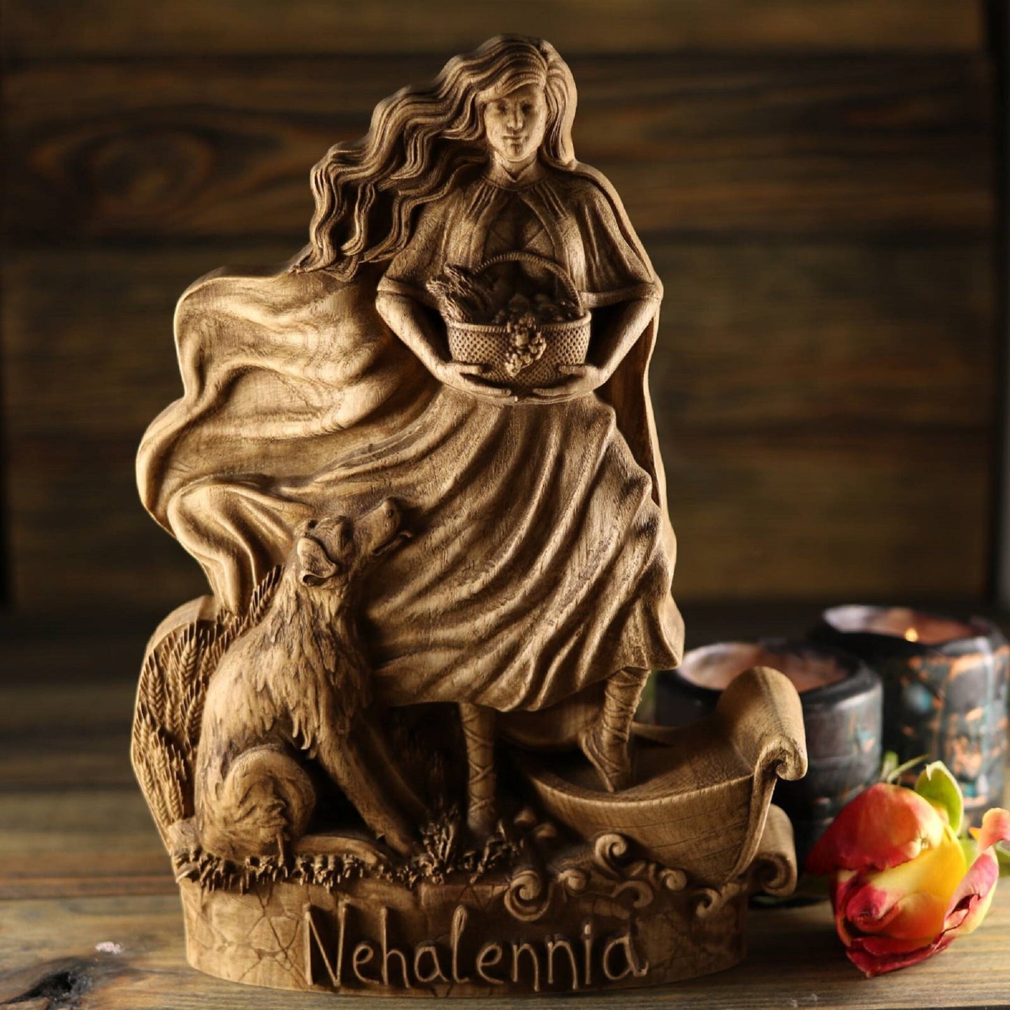 Nehalennia Sea goddess Wooden statue Celtic goddess