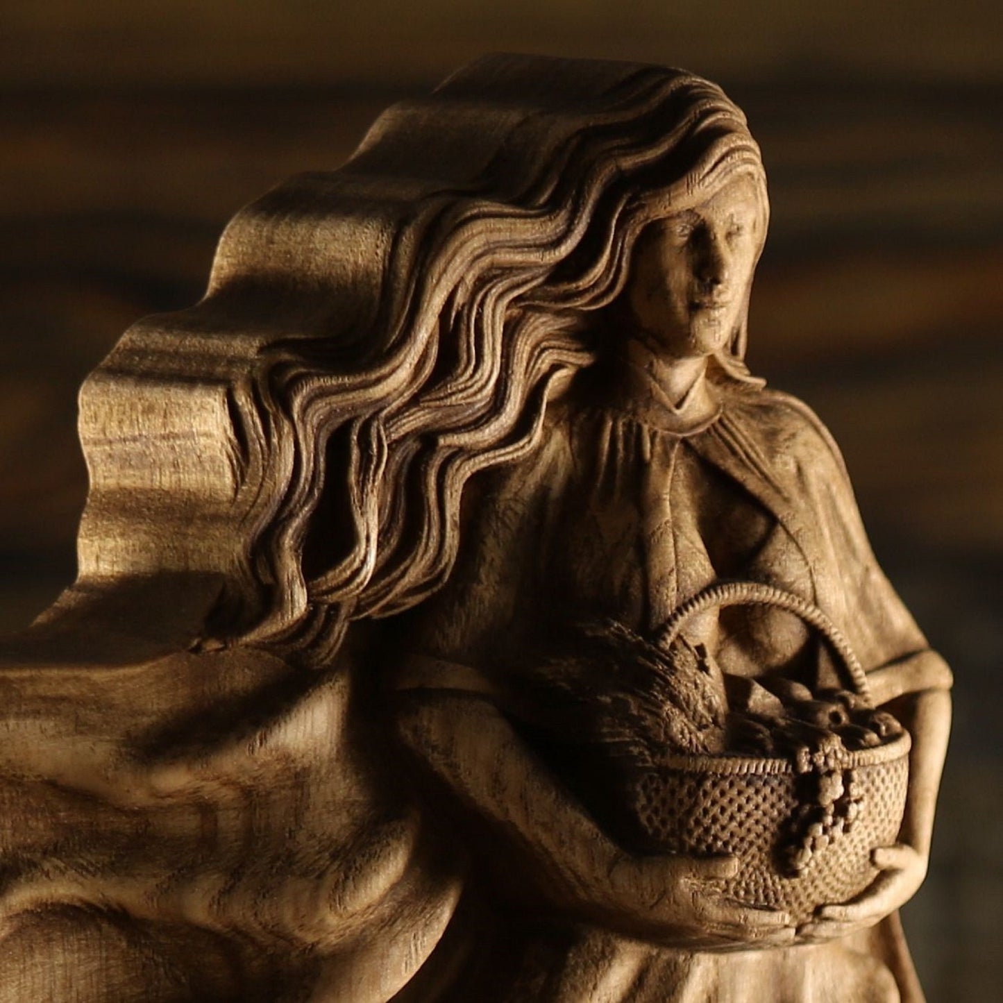 Nehalennia Sea goddess Wooden statue Celtic goddess