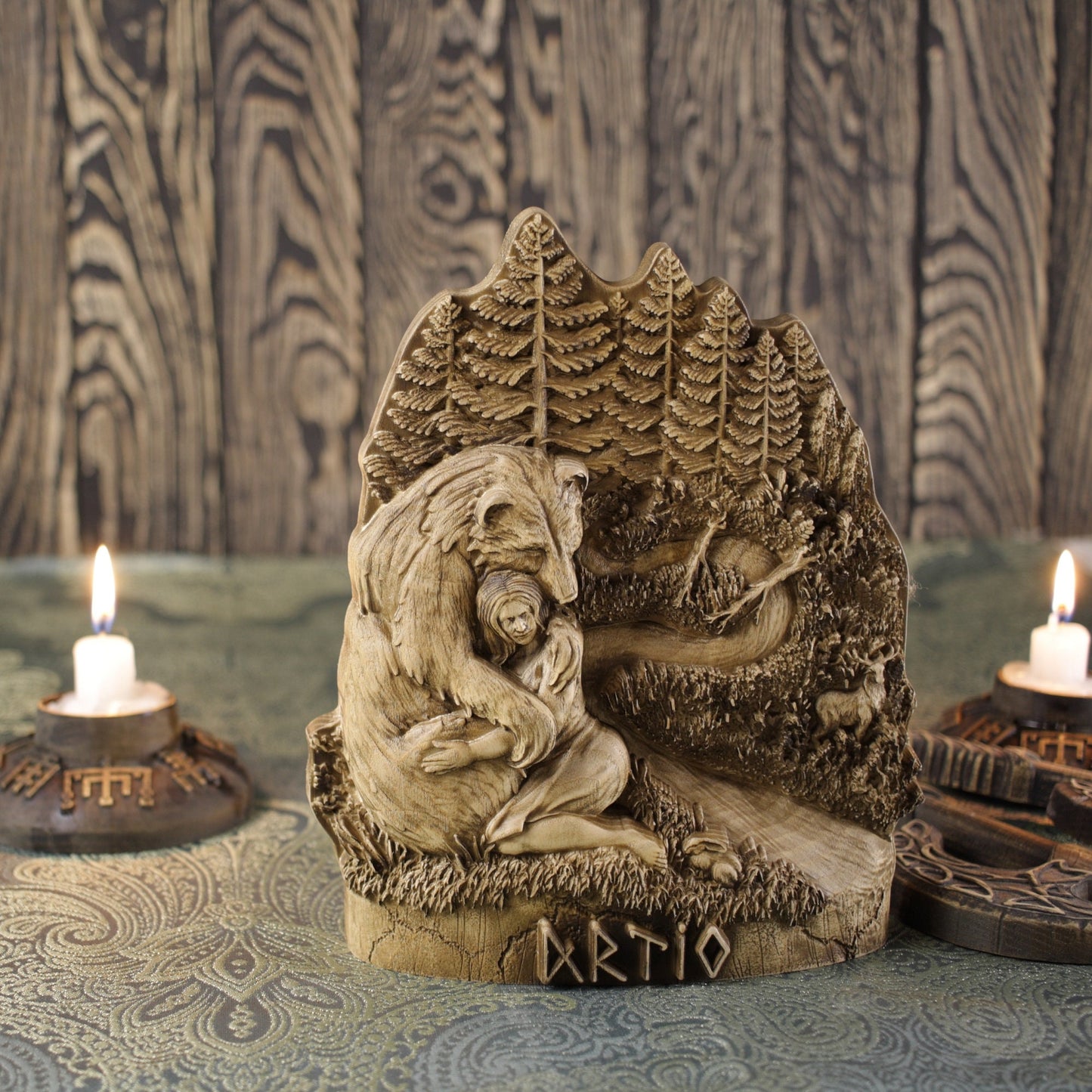 Wooden Artio Statue - Mama Bear Statue