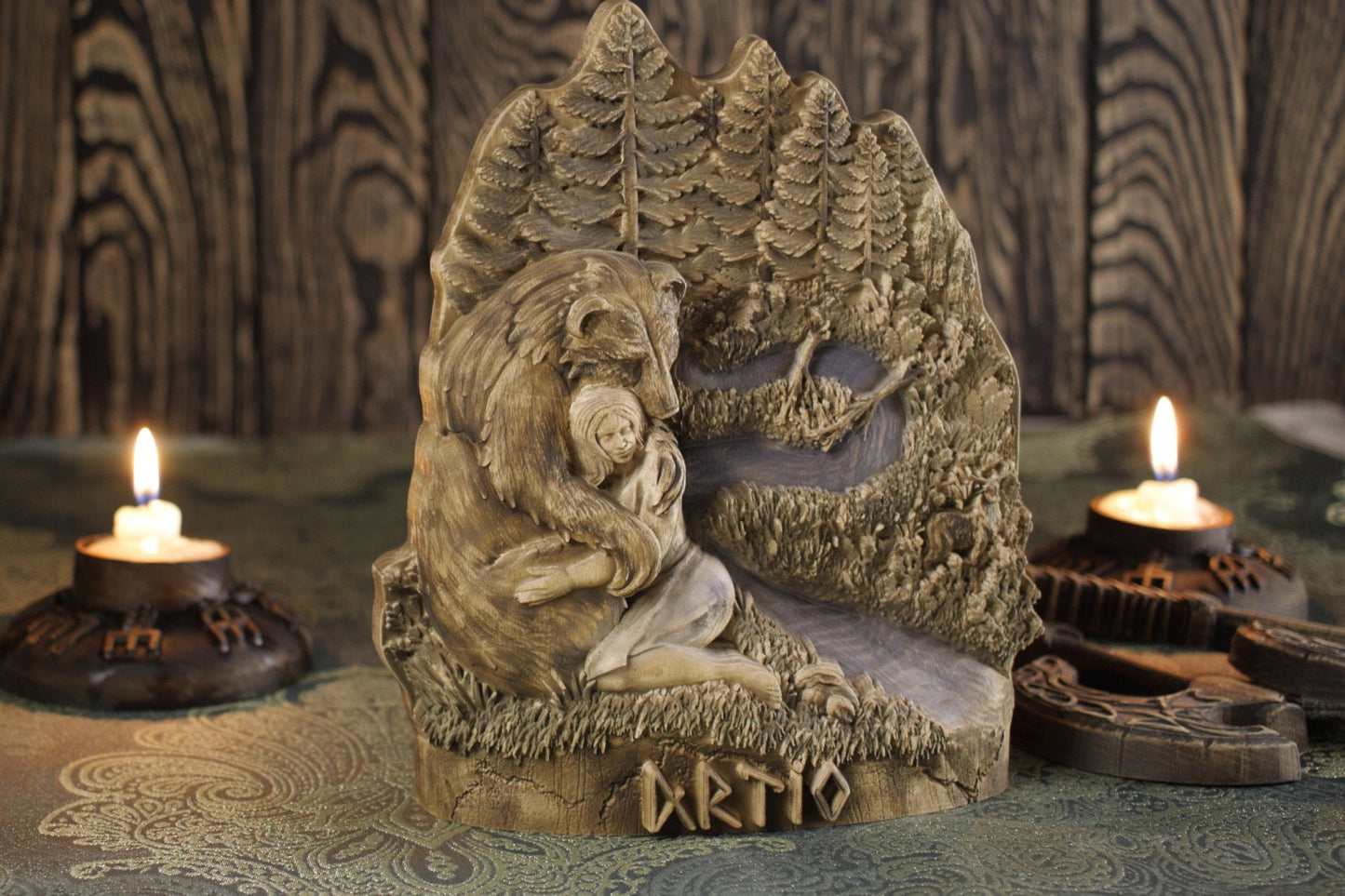 Wooden Artio Statue - Mama Bear Statue