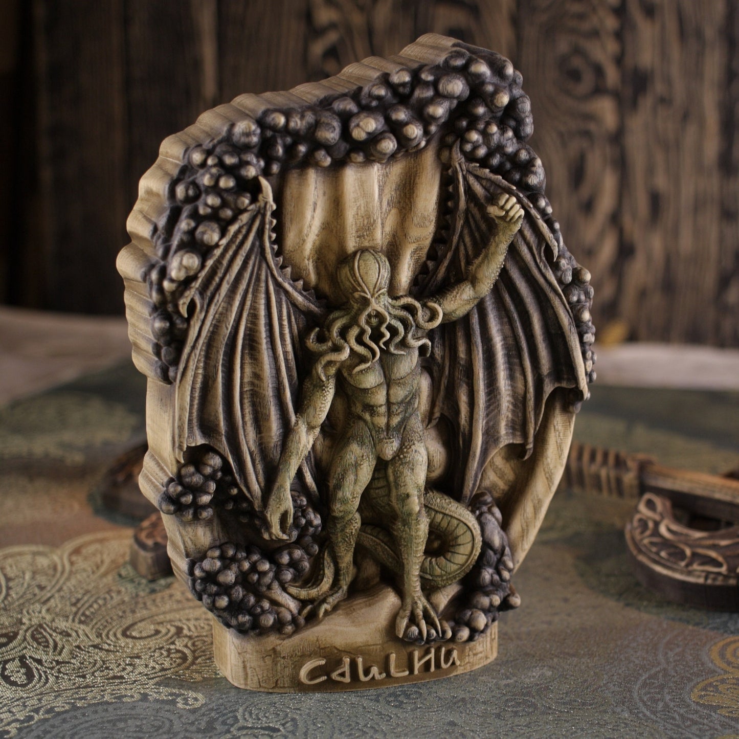 Cthulhu Idol Statue - Wooden Octopus Statue