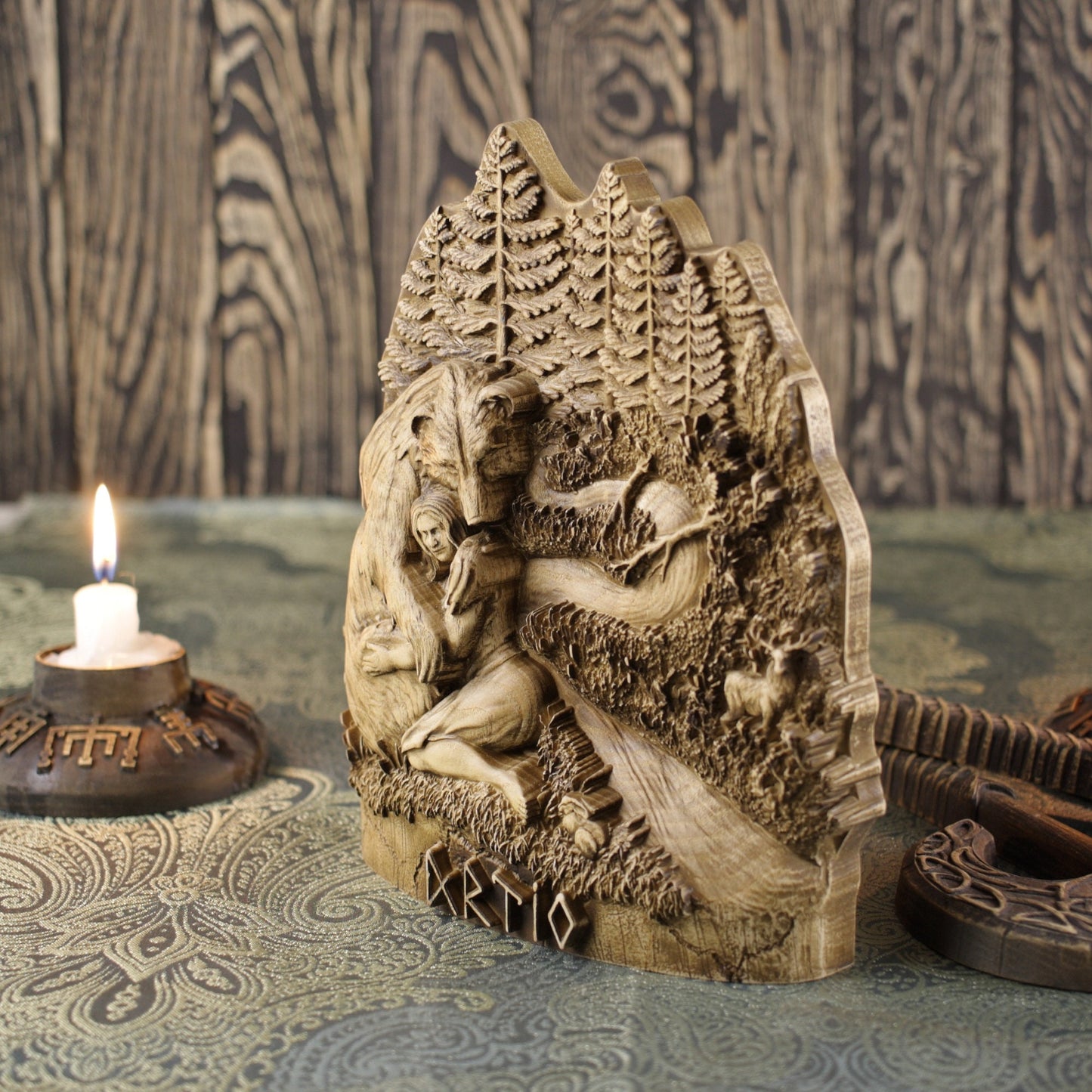 Wooden Artio Statue - Mama Bear Statue
