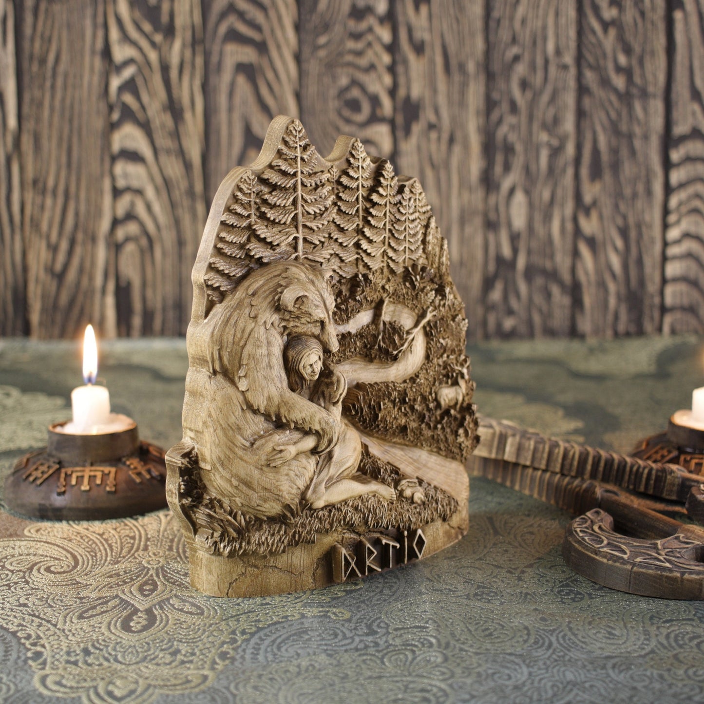 Wooden Artio Statue - Mama Bear Statue