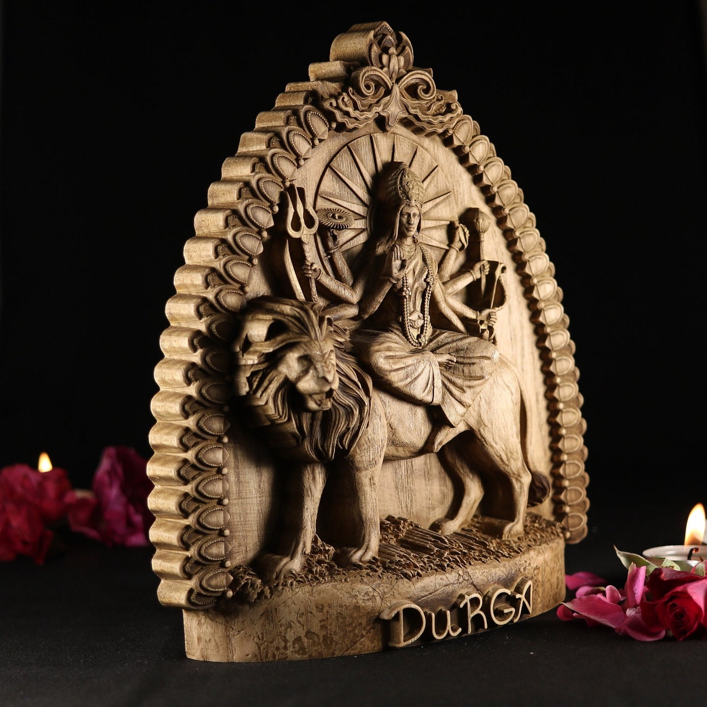 Wooden Durga Statue - Art Hindu India Statue