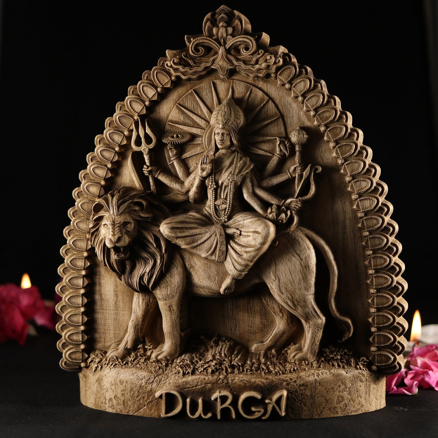 Wooden Durga Statue - Art Hindu India Statue