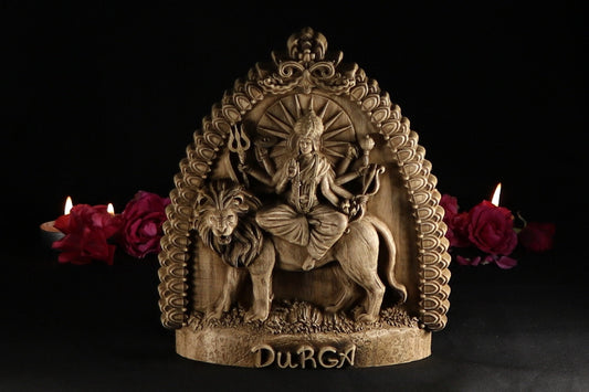 Wooden Durga Statue - Art Hindu India Statue