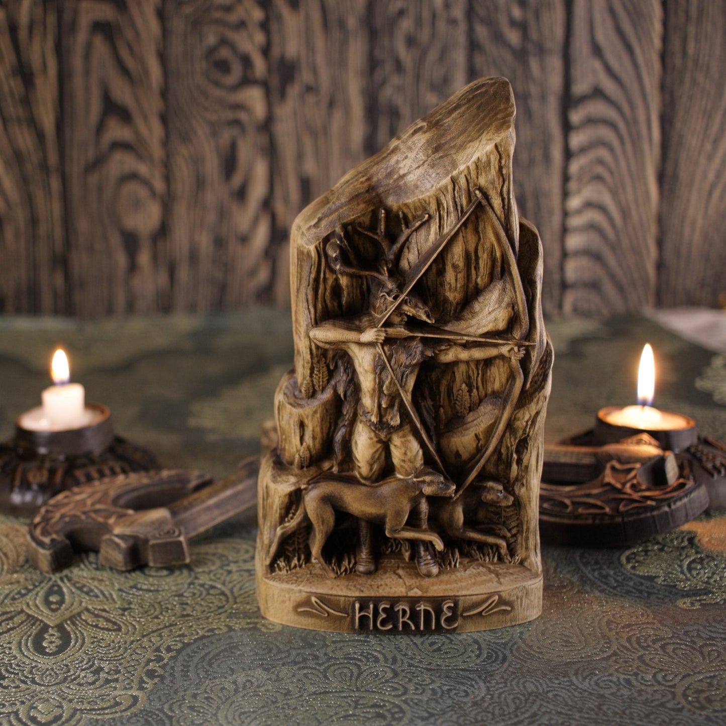 Wooden Horned God Statue - Norse Pagan Gods
