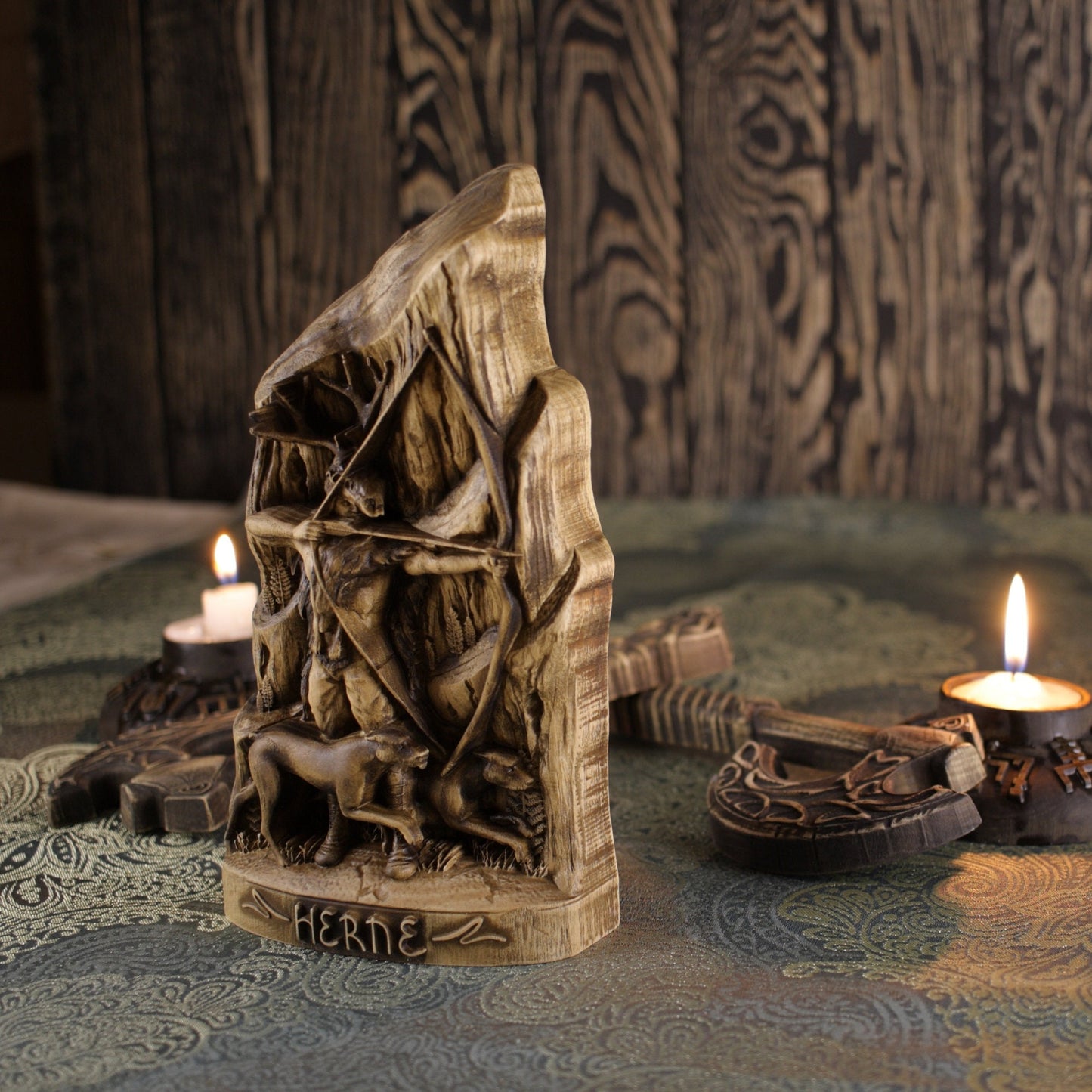 Wooden Horned God Statue - Norse Pagan Gods