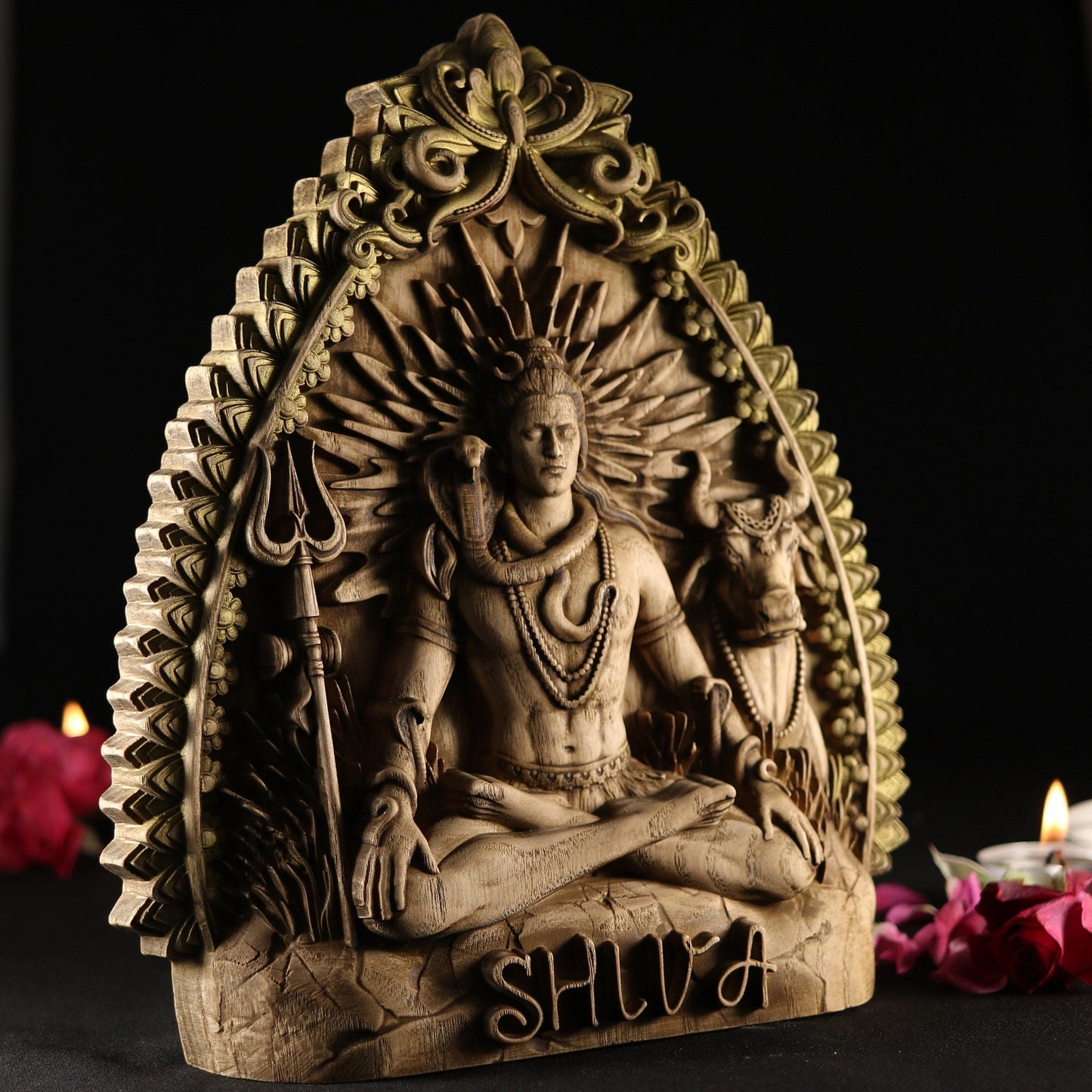Wooden Carving Shiva Statue - Hindu God Sculpture