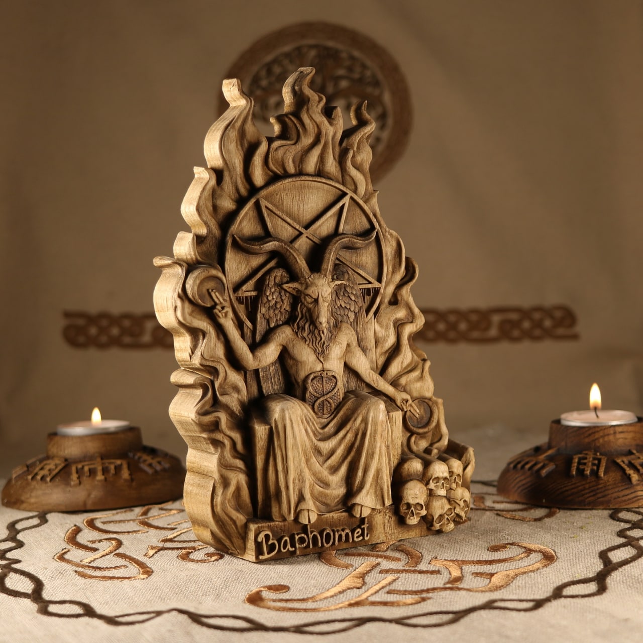 Wooden Baphomet Statue - Devil Sculpture