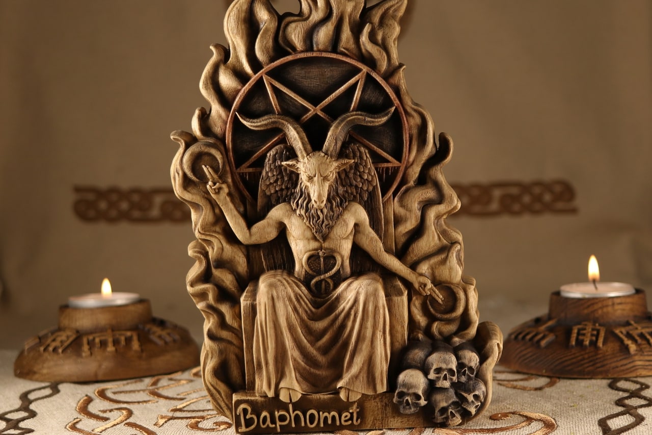 Wooden Baphomet Statue - Devil Sculpture