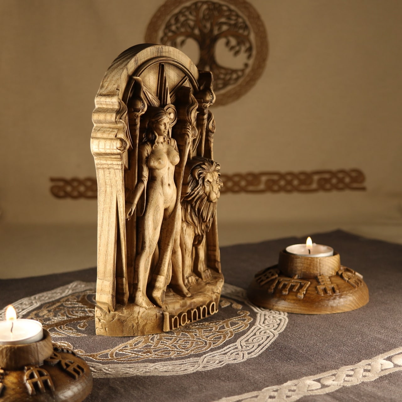 Wooden Inanna Statue - Wiccan Decor