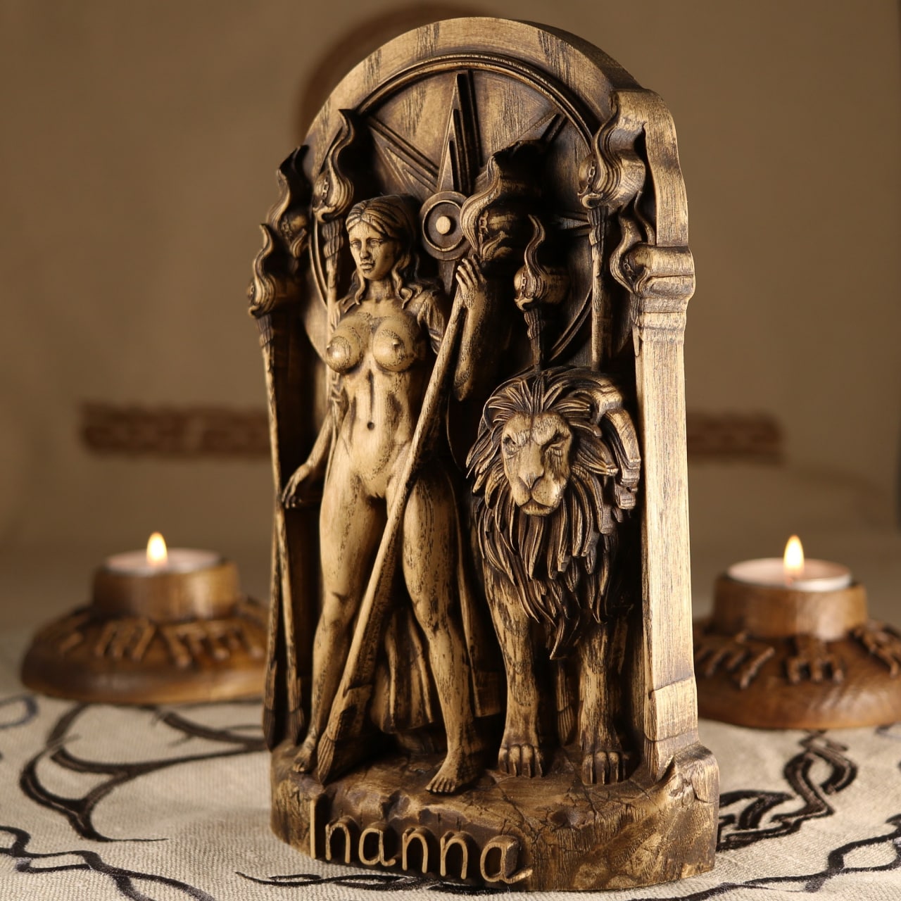 Wooden Inanna Statue - Wiccan Decor