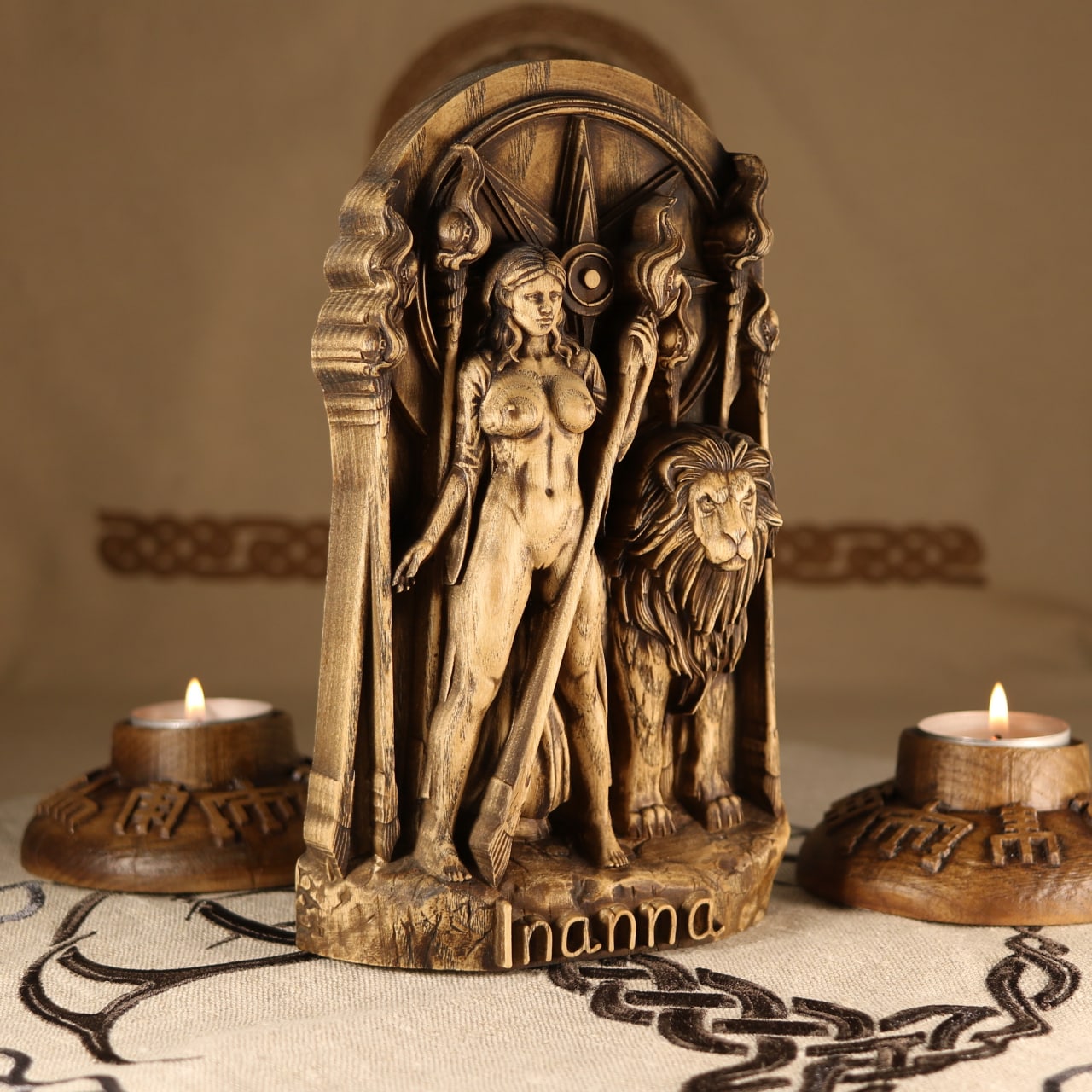 Wooden Inanna Statue - Wiccan Decor