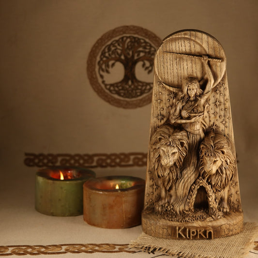 Circe, Greek Witch Goddess statue, Wood carving