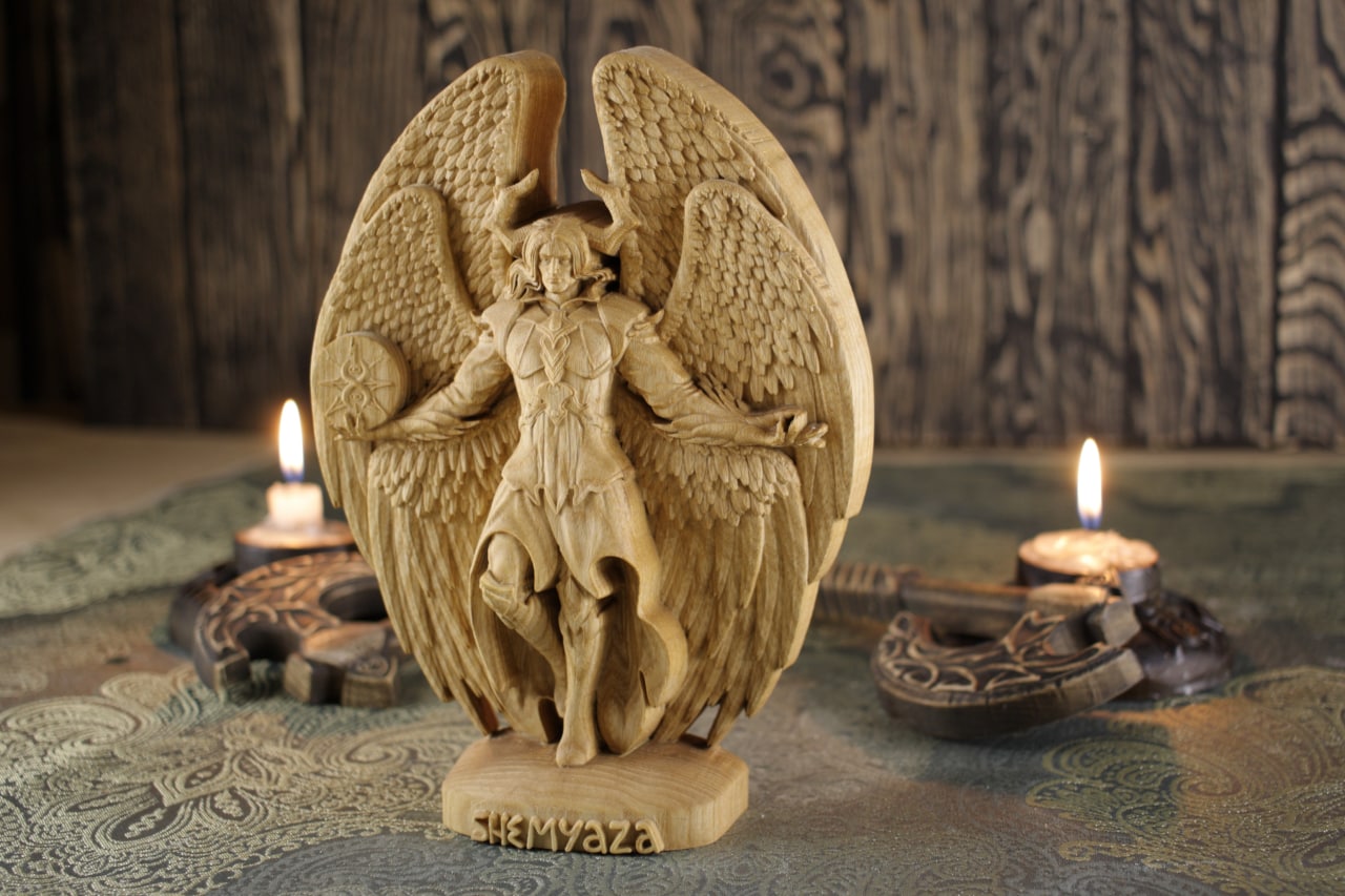 Shemyaza Fallen Angel Statue - The Wooden Satan Figurine