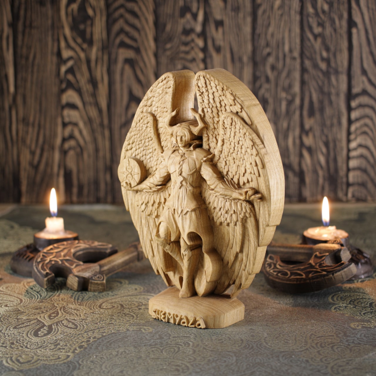 Shemyaza Fallen Angel Statue - The Wooden Satan Figurine